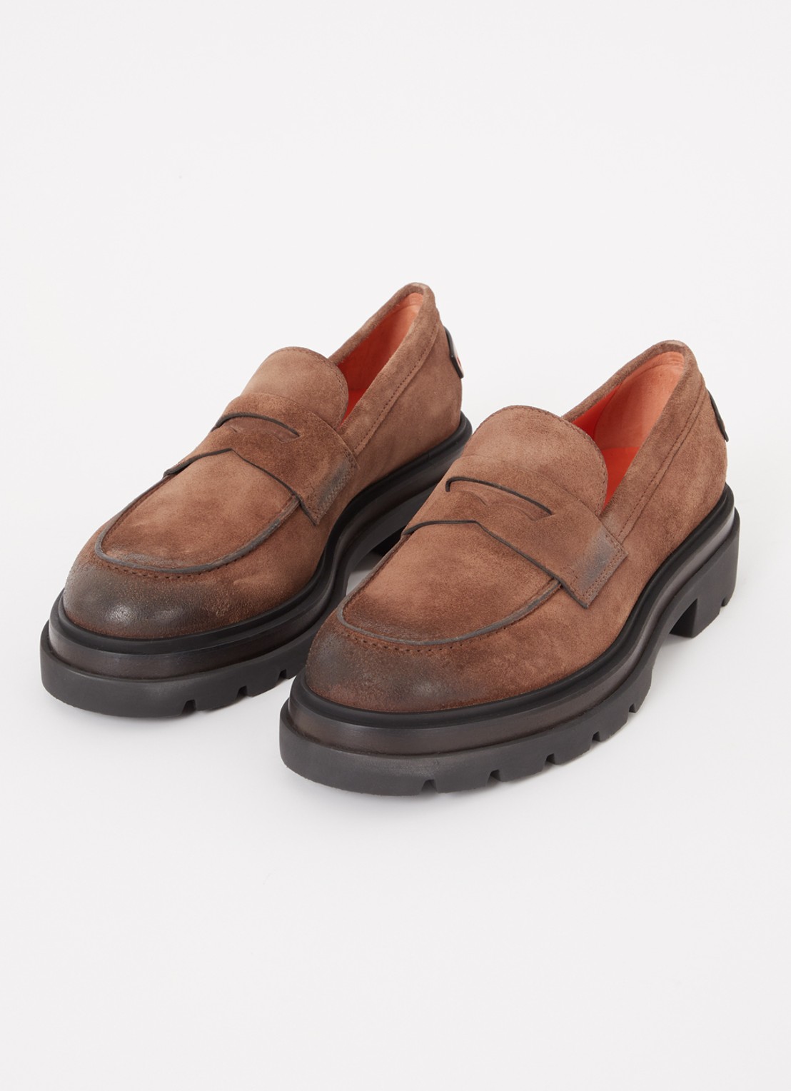 Santoni Loafer van suéde  - detail bruin