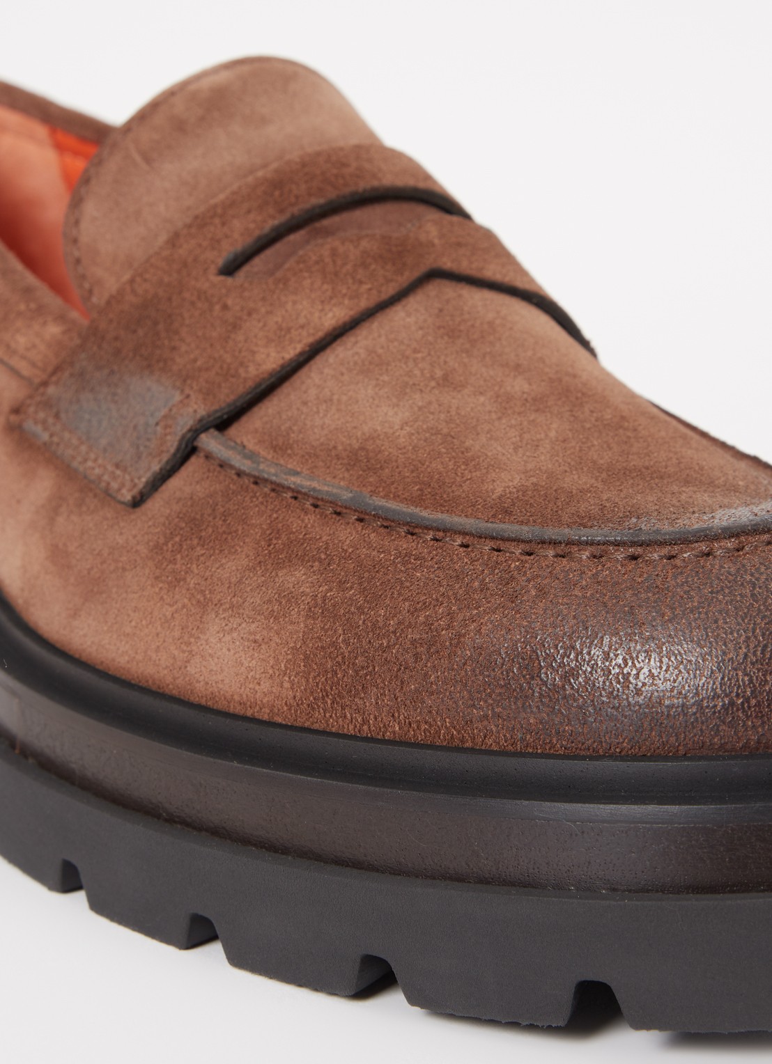 Santoni Loafer van suéde  - detail 4 bruin