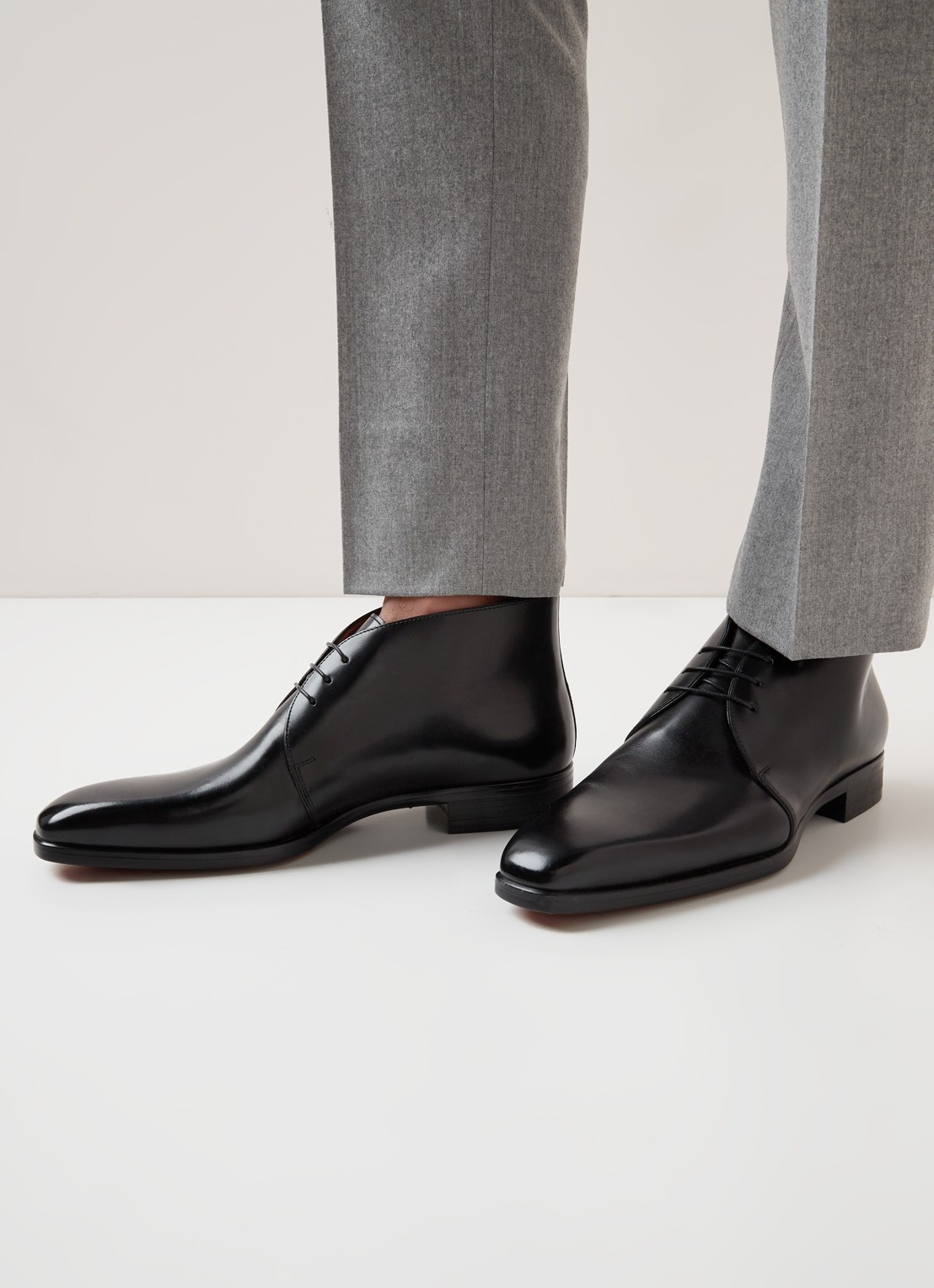Santoni Mosley veterschoen van kalfsleer met lakfinish - voorkant 2 zwart