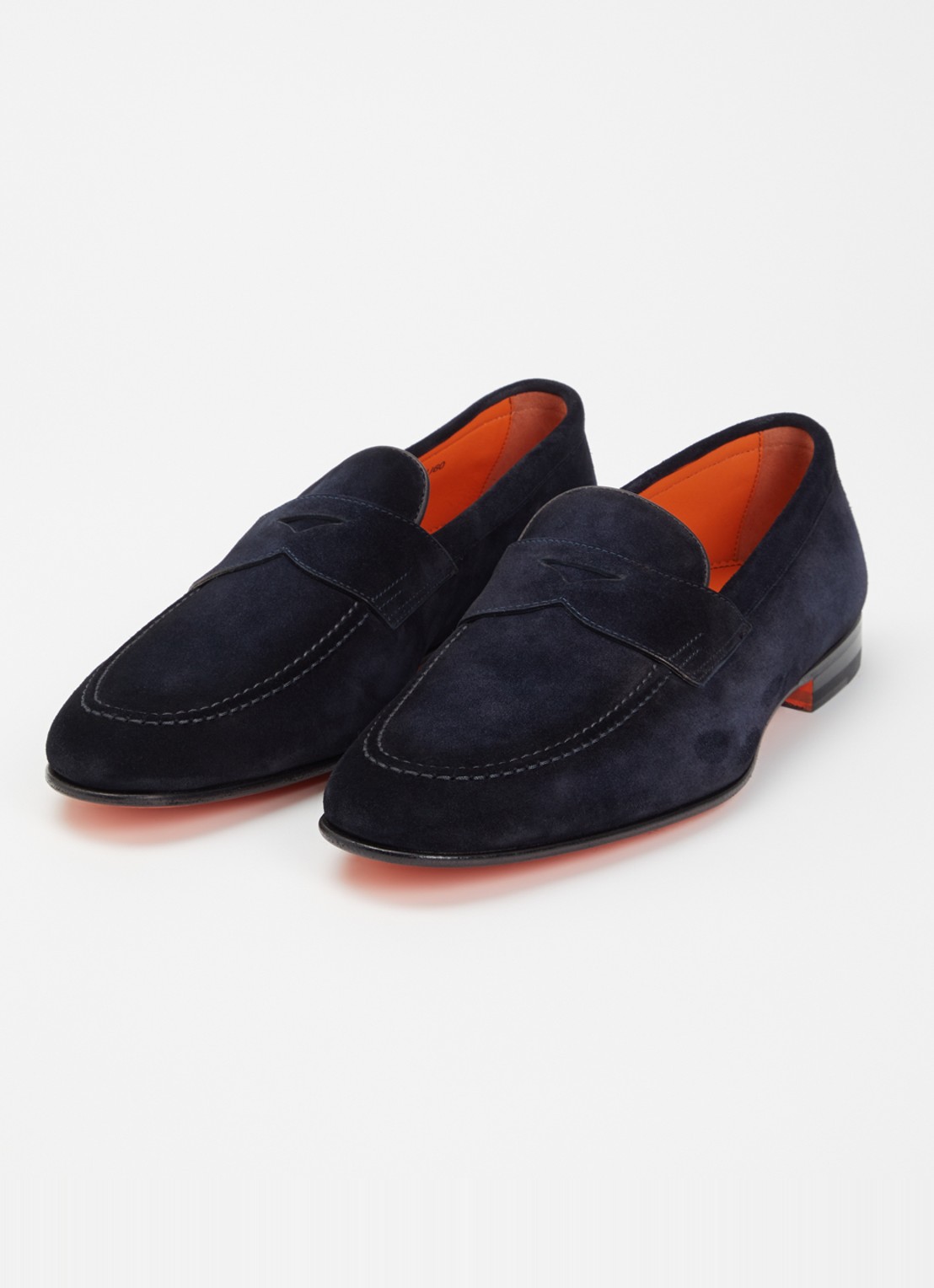 Santoni Sullivan loafer van suède - detail 2 donkerblauw