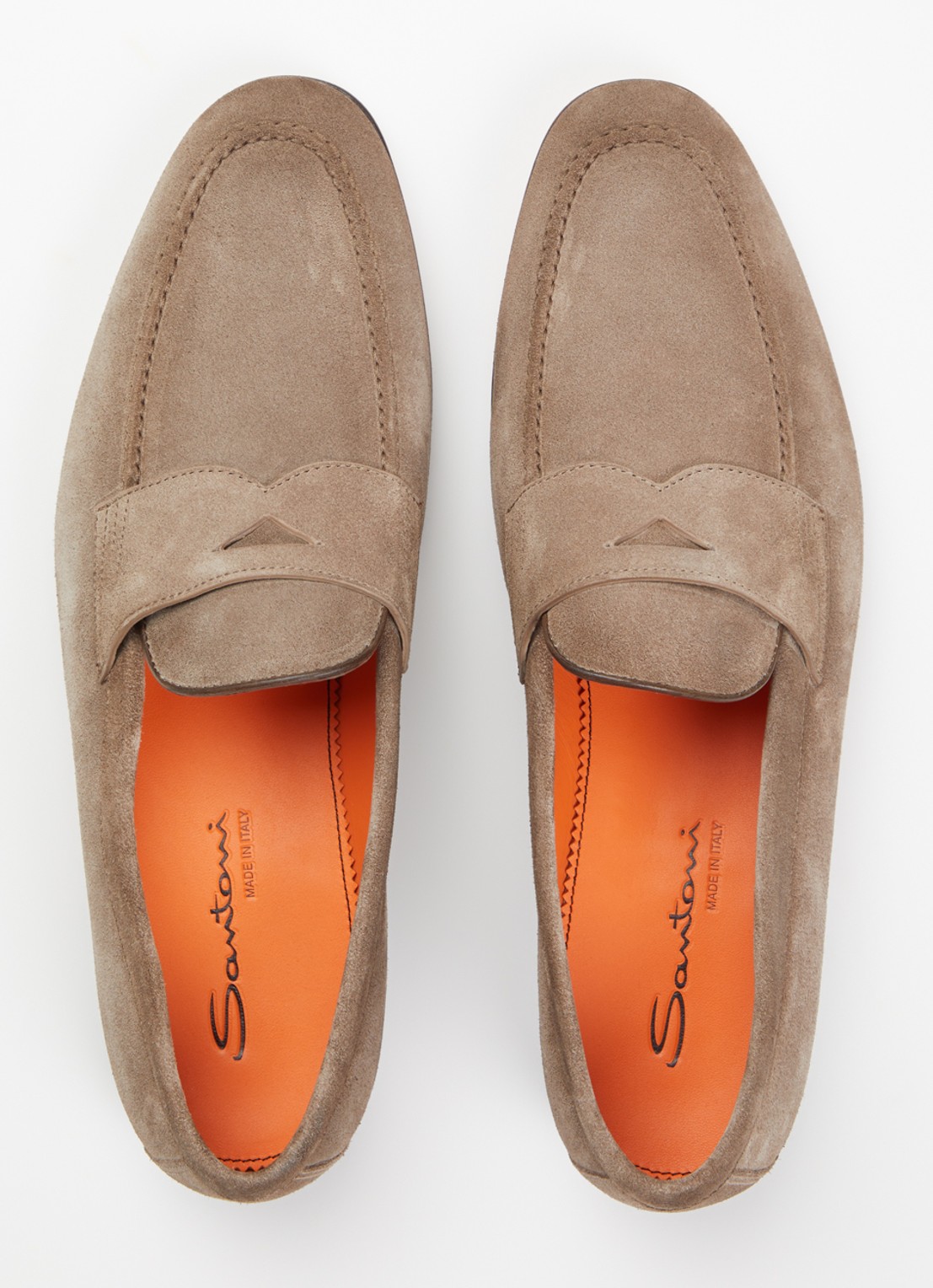 Santoni Sullivan loafer van suède - detail 4 donkerbeige
