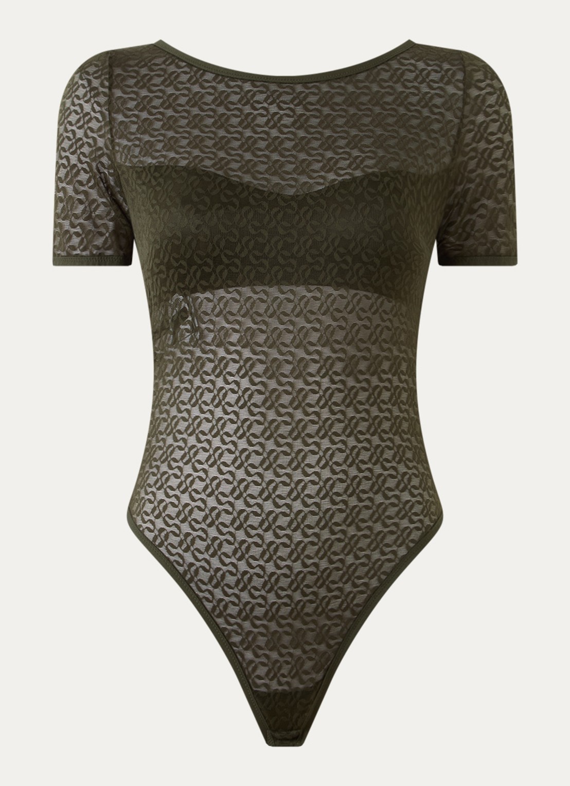Sarda Asin semi-transparante body van kant met logoprint - voorkant legergroen