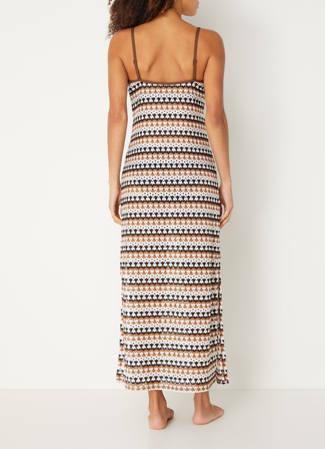 Sarda Biles maxi strandjurk van crochet met print - achterkant 2 zand