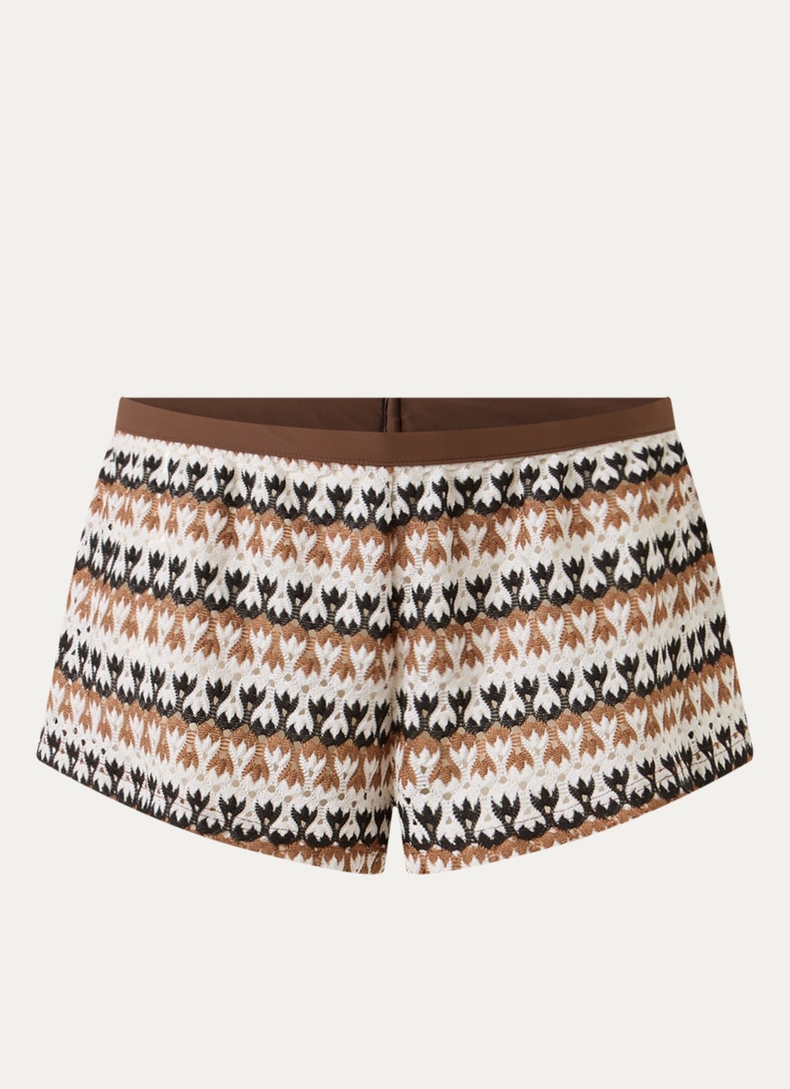 Sarda Biles mid waist straight fit strandshort van crochet - voorkant zand