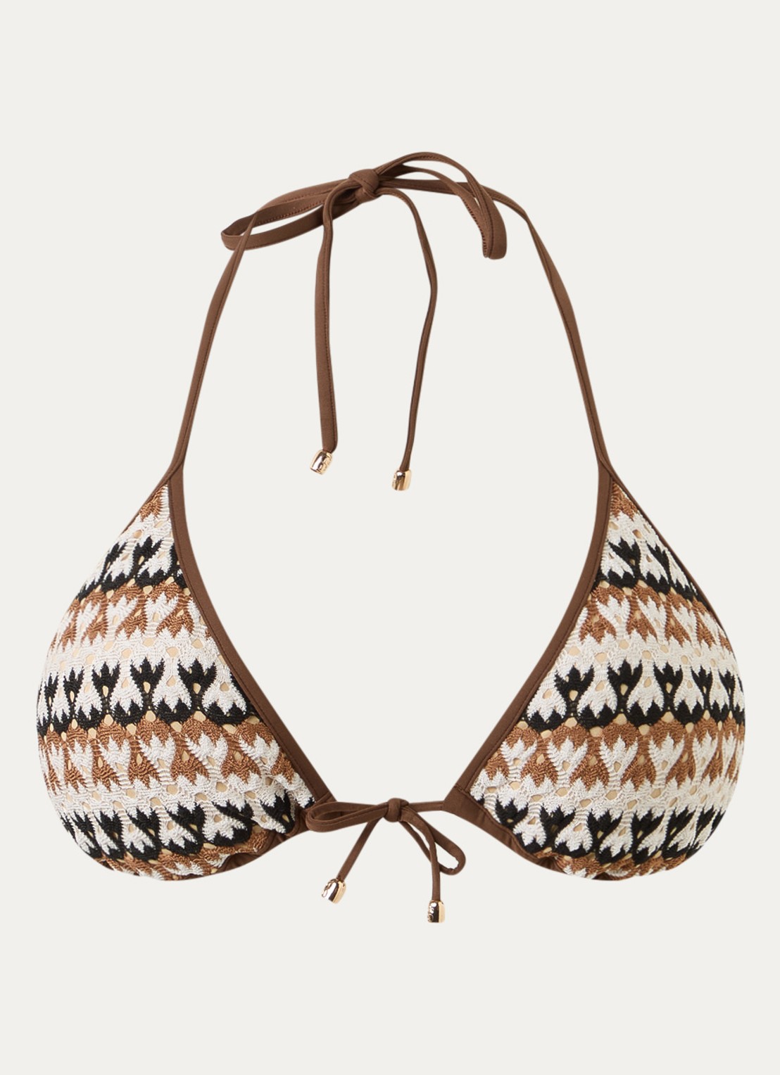 Sarda Biles triangel bikinitop van crochet met uitneembare vulling - voorkant bruin