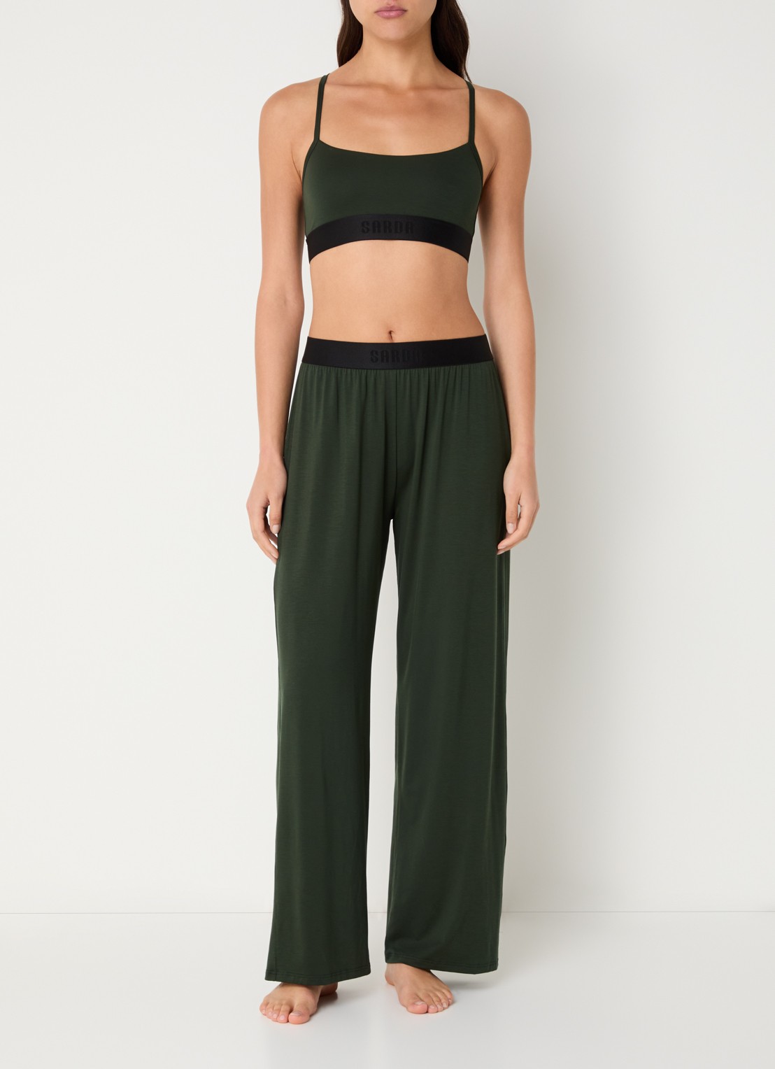 Sarda Eliza high waist straight fit joggingbroek met logoband - voorkant 4 legergroen
