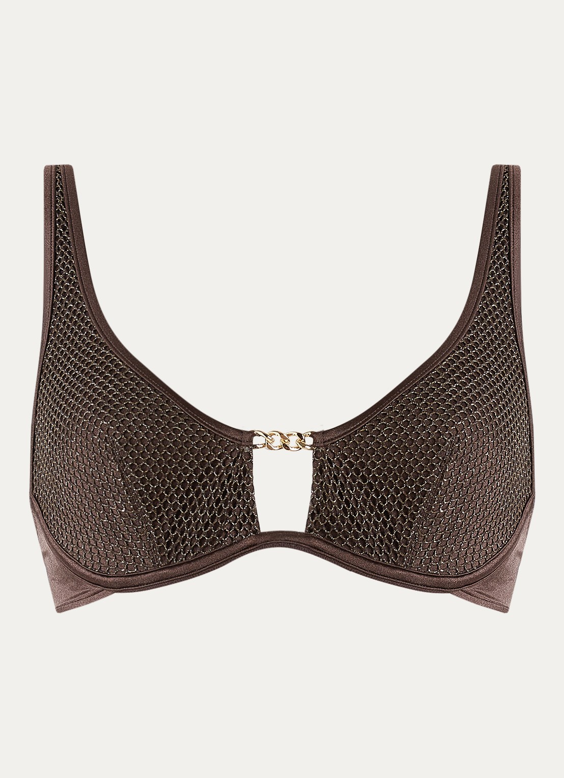 Sarda Janja bikinitop met beugel en lurex  - voorkant donkerbruin