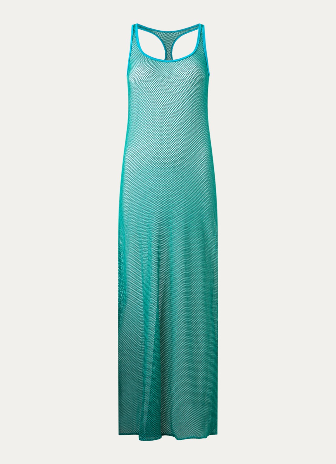 Sarda Janja maxi strandjurk met opengewerkt dessin en lurex - voorkant 2 turquoise