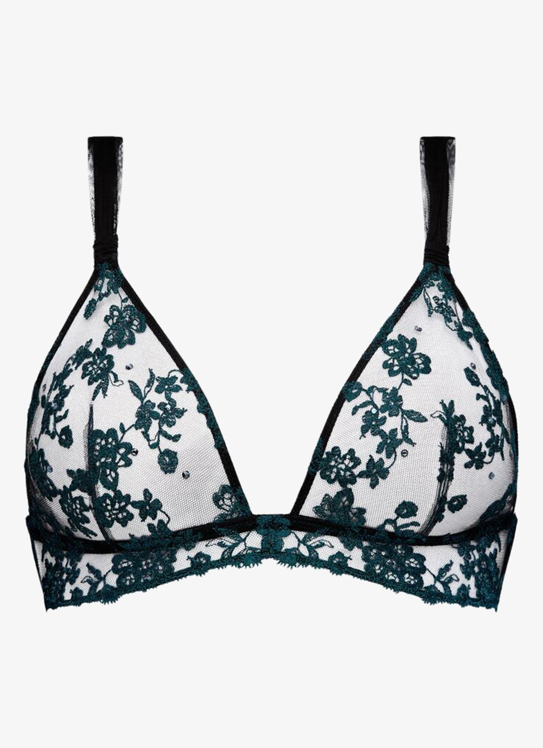 Sarda Lethi bralette van mesh met bloemborduring - voorkant 2 zwart