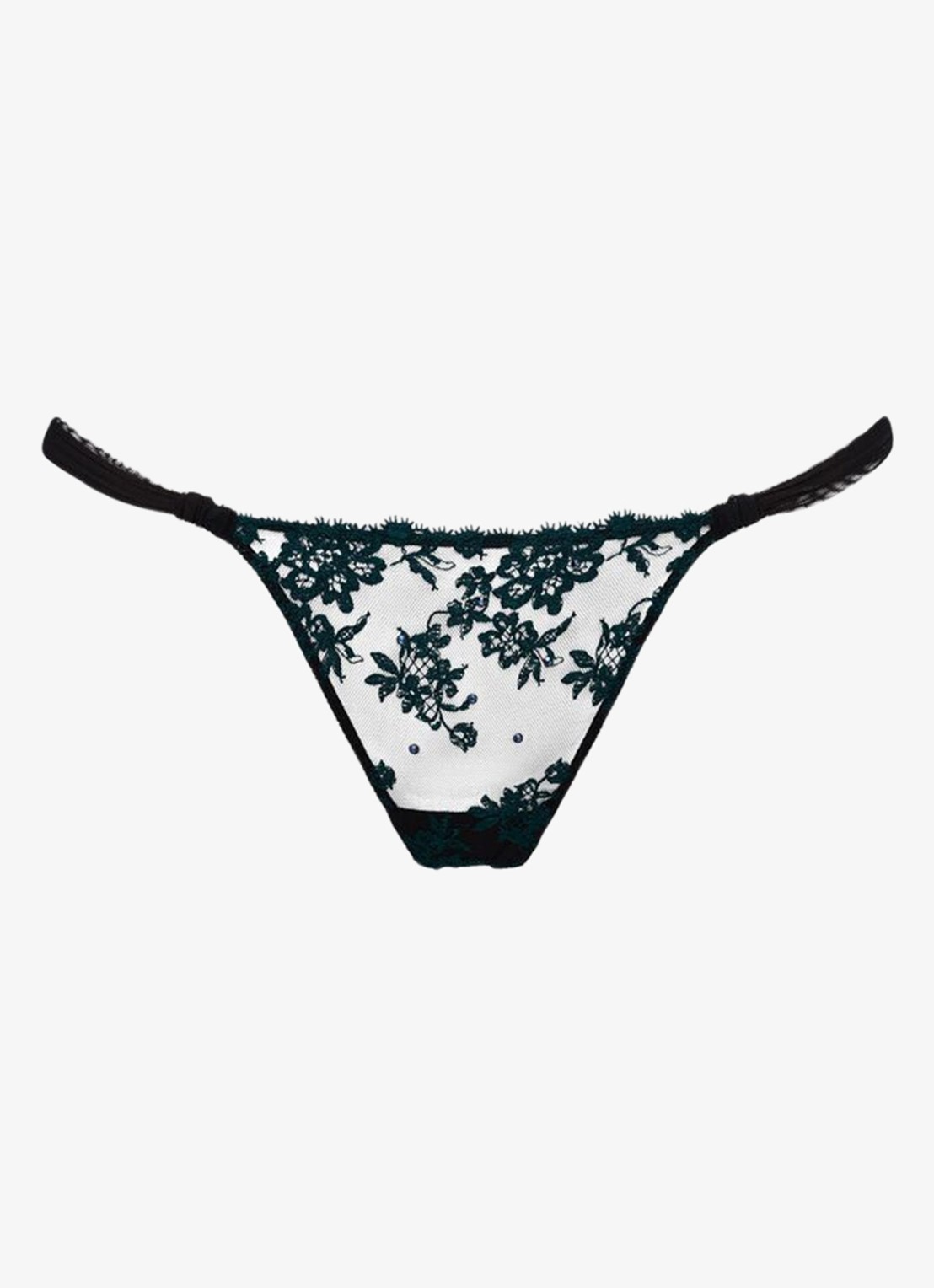 Sarda Lethi string van mesh met bloemborduring - voorkant 3 zwart