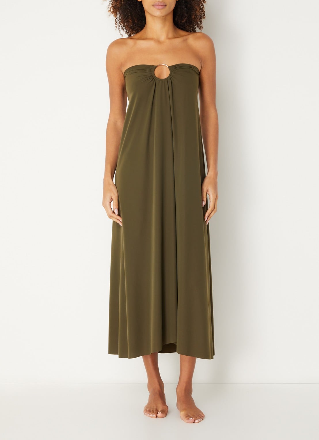 Sarda Lita maxi strandrok met cut-out detail - detail olijfgroen