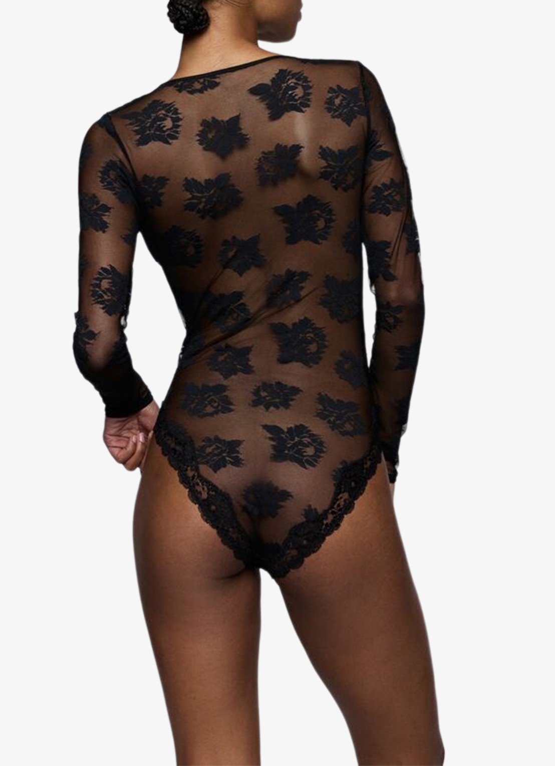 Sarda Mayela body van mesh met bloemborduring - achterkant 2 zwart