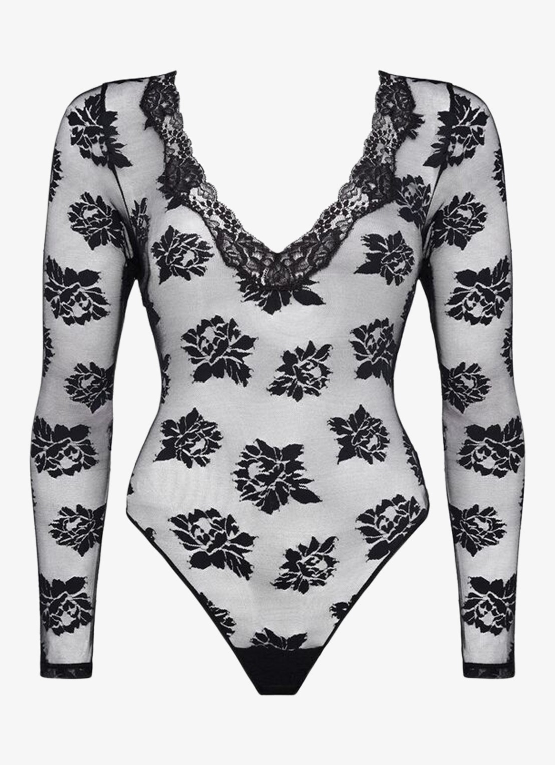 Sarda Mayela body van mesh met bloemborduring - voorkant 3 zwart