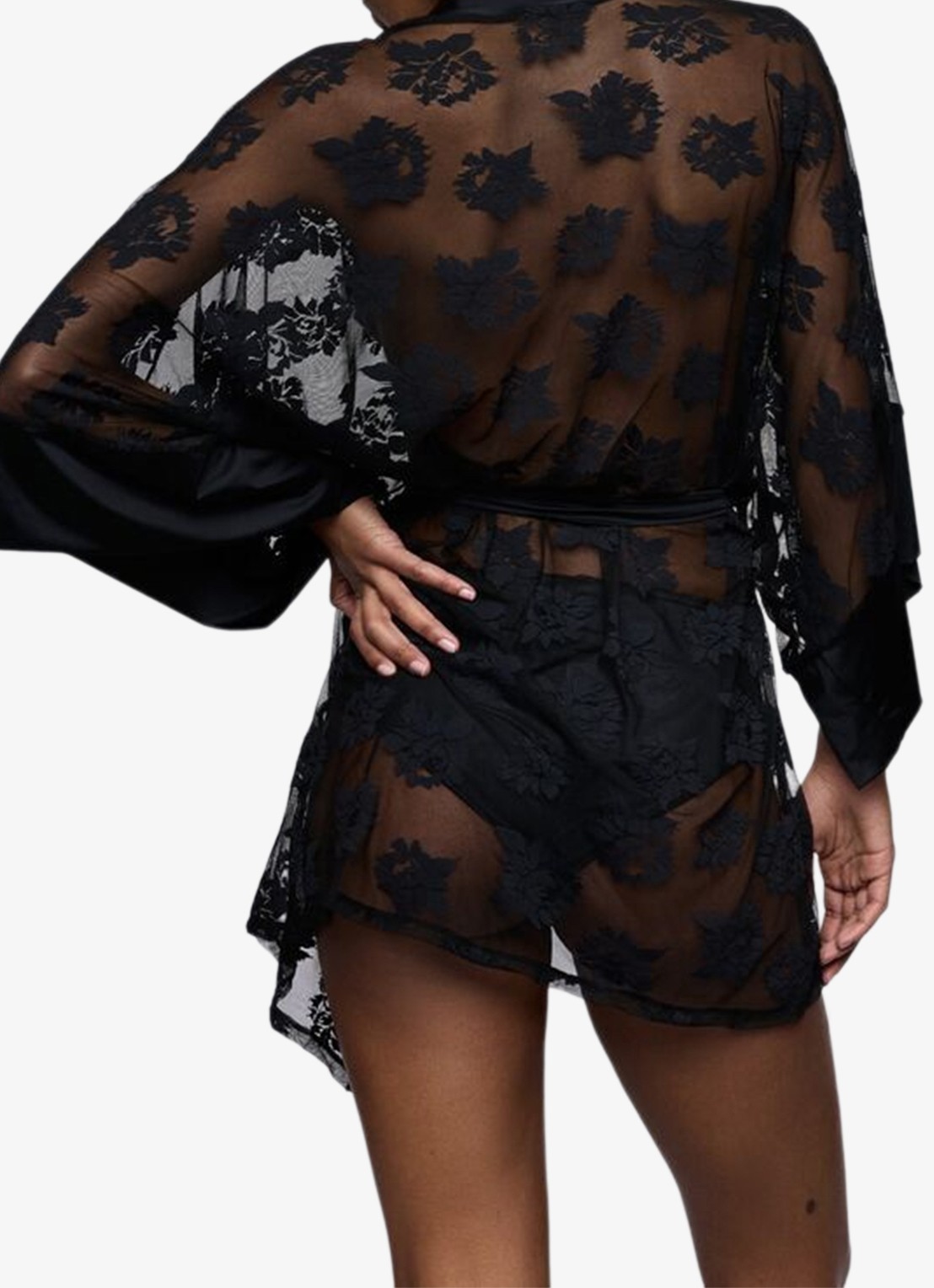 Sarda Mayela kimono van mesh met bloemborduring - achterkant 4 zwart