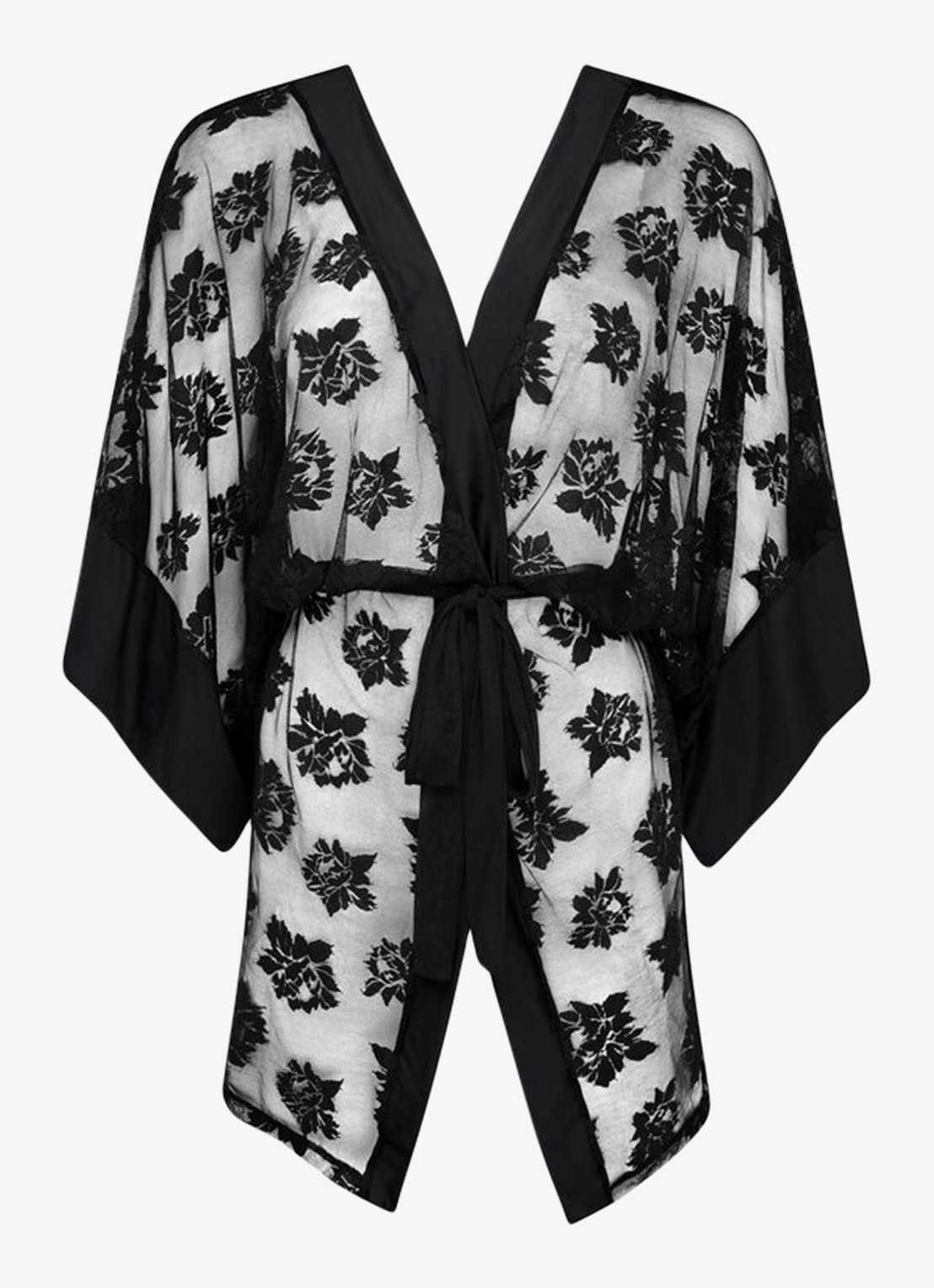 Sarda Mayela kimono van mesh met bloemborduring - voorkant 2 zwart
