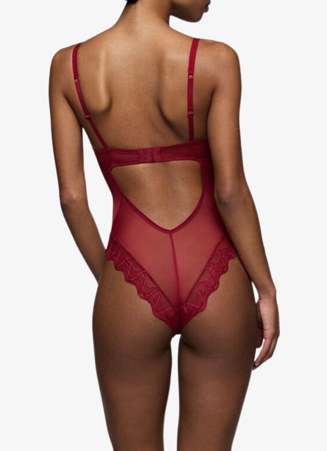 Sarda Nasim body van mesh met borduring - achterkant donkerrood