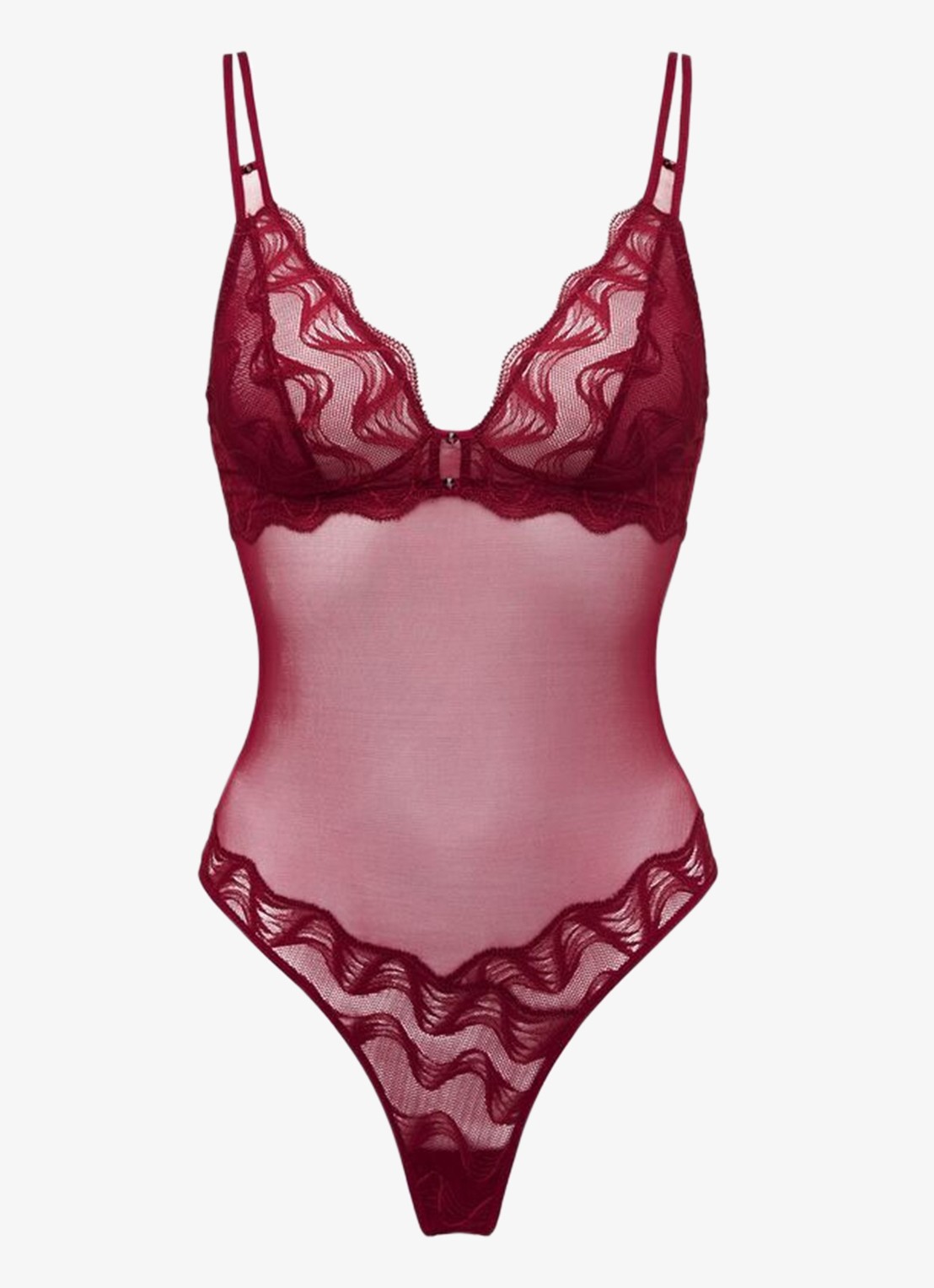Sarda Nasim body van mesh met borduring - voorkant 2 donkerrood