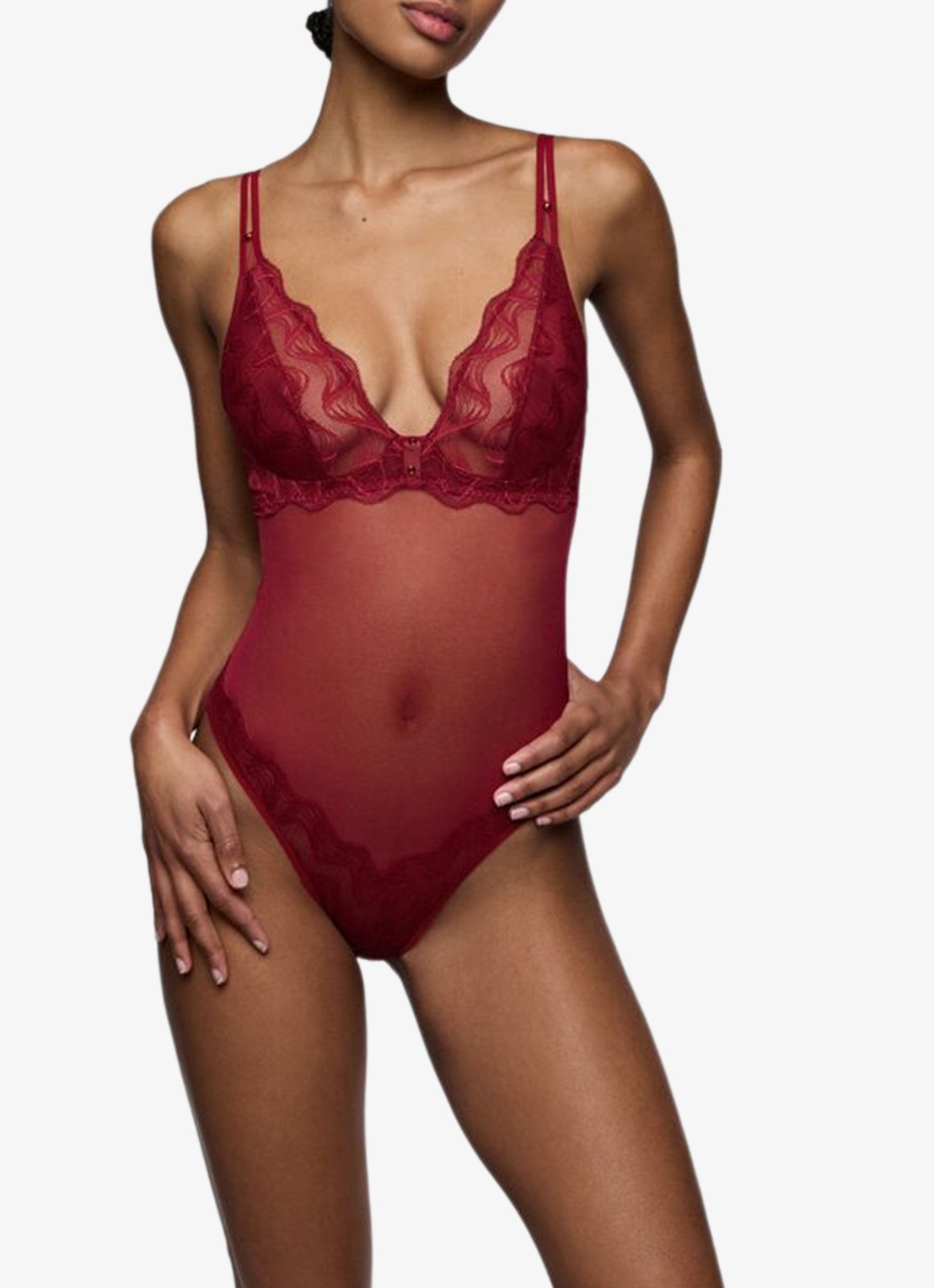Sarda Nasim body van mesh met borduring - voorkant 3 donkerrood