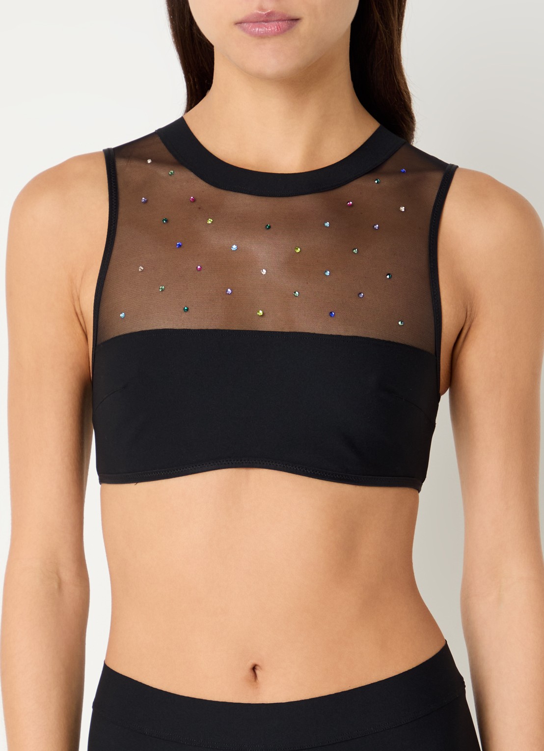 Sarda Rojas semi-transparante crop top met strass en details van mesh - detail 2 zwart
