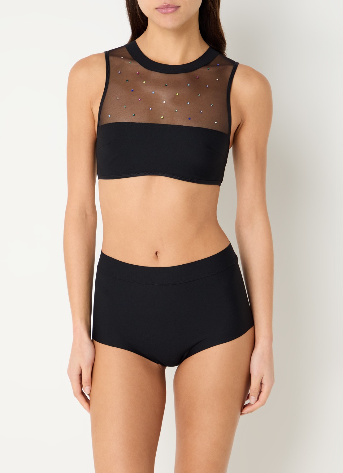 Sarda Rojas shorty met strass en mesh - voorkant 2 zwart