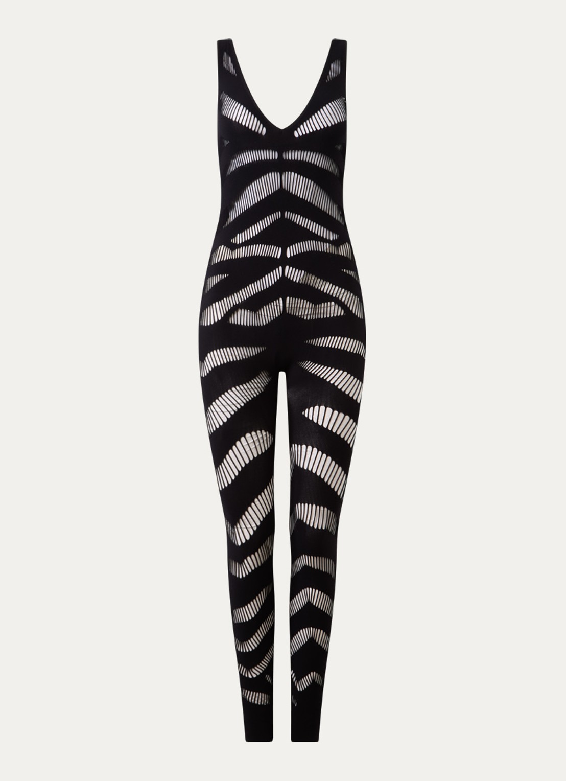 Sarda Rojas skinny fit jumpsuit met opengewerkt dessin - voorkant 4 zwart