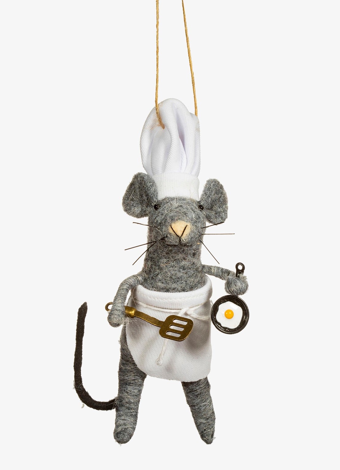 Sass & Belle Chef Muis kersthanger 16 cm - voorkant grijs