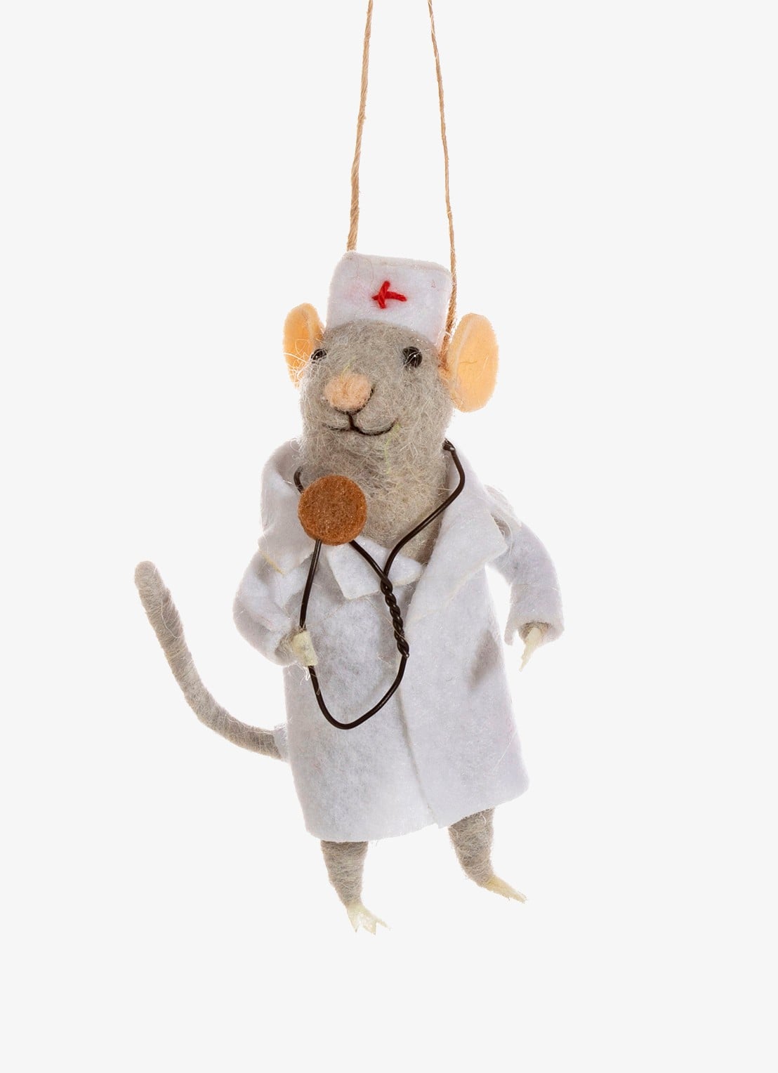 Sass & Belle Dokter Muis kersthanger 11 cm - voorkant gebroken wit