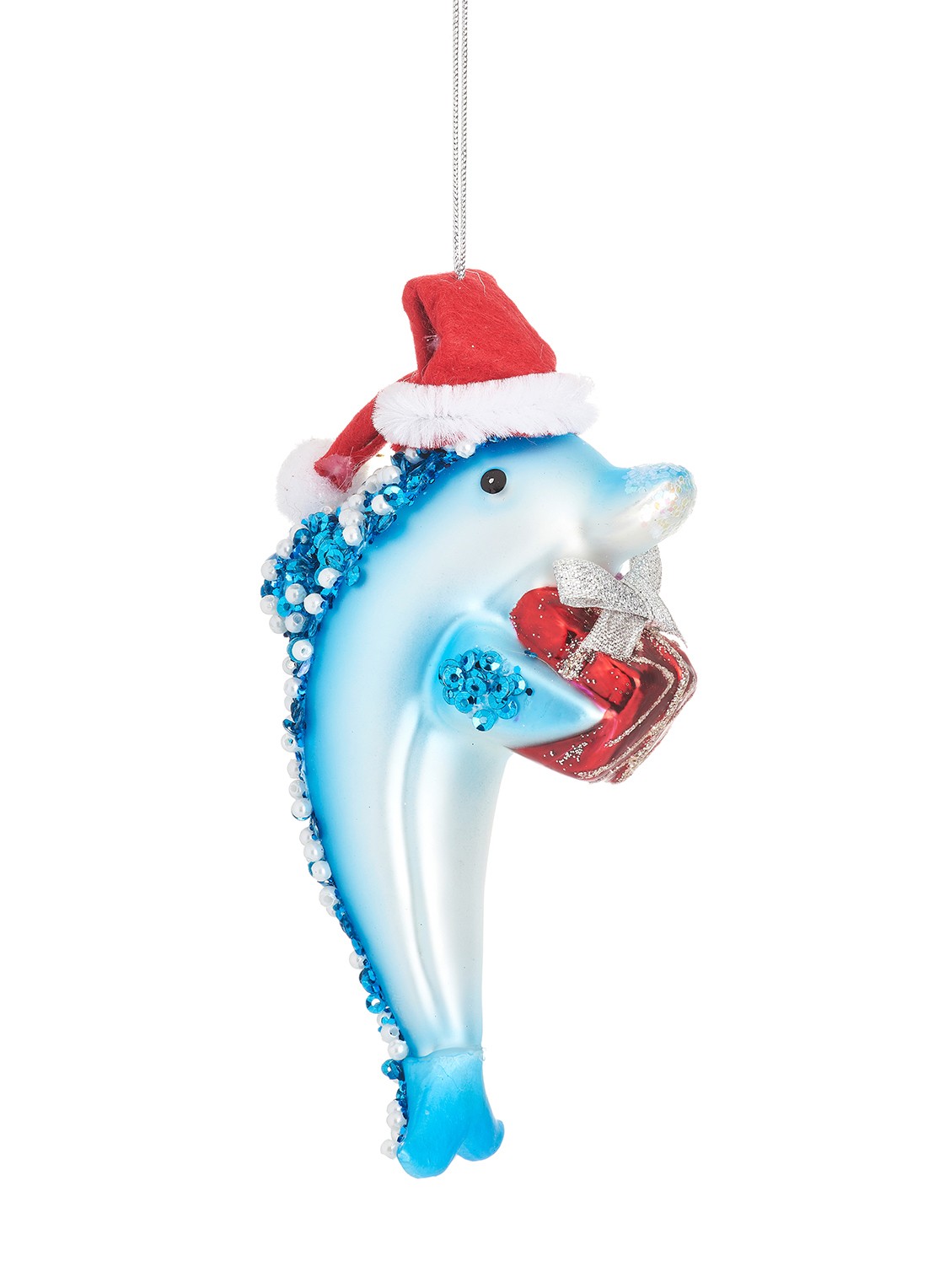 Sass & Belle Dolfijn kersthanger 12,5 cm - voorkant blauw