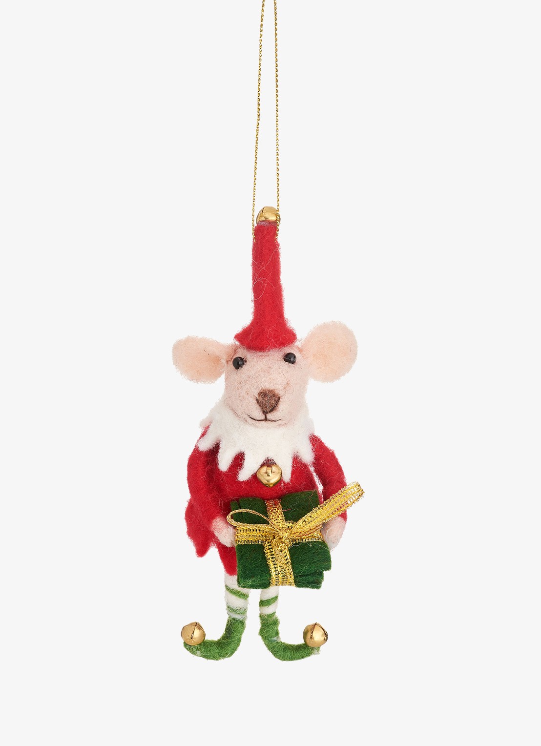 Sass & Belle  Elf Muis kersthanger 14,5 cm - voorkant gebroken wit