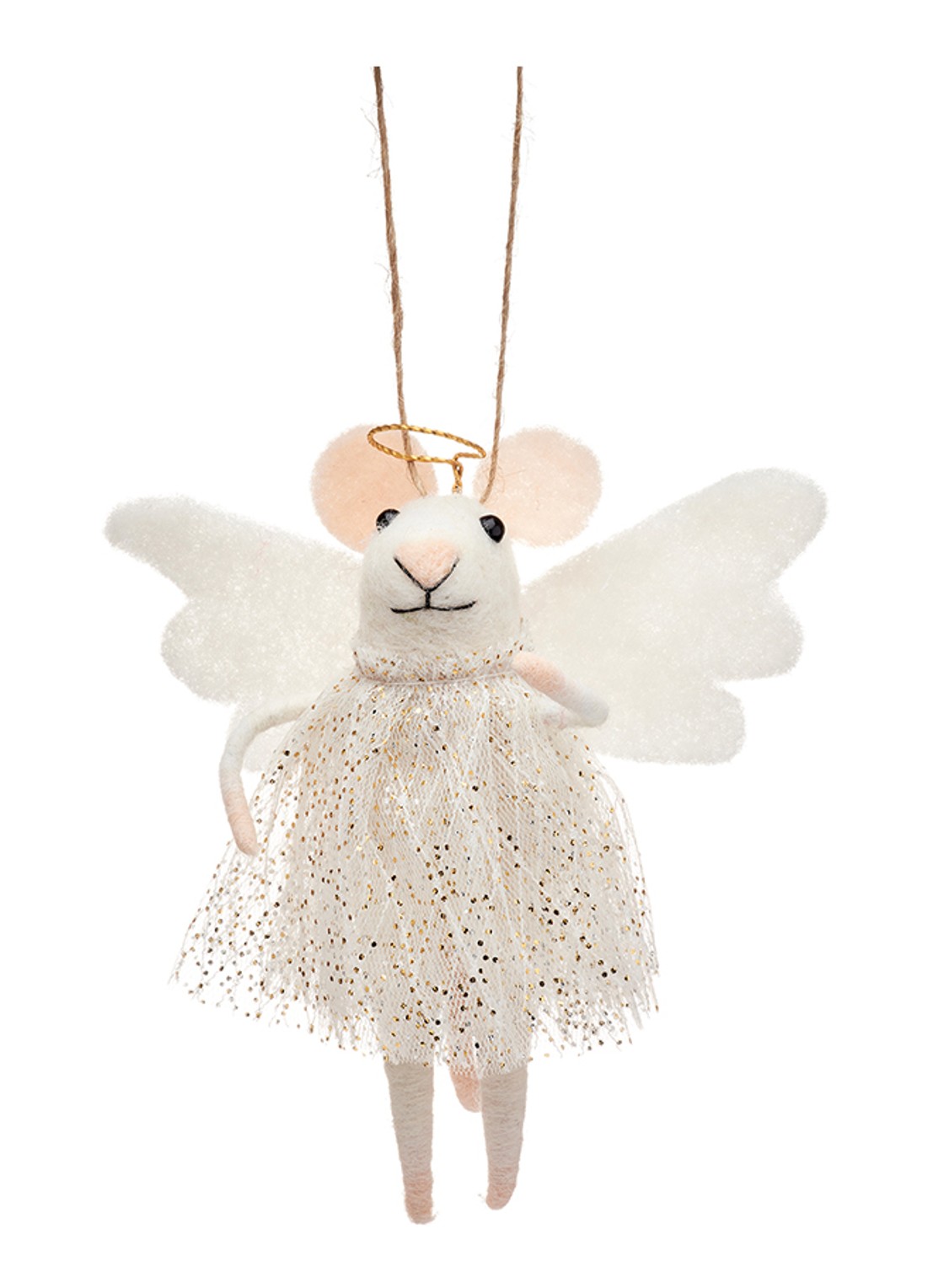 Sass & Belle Engel Muis kersthanger 7 cm - voorkant wit