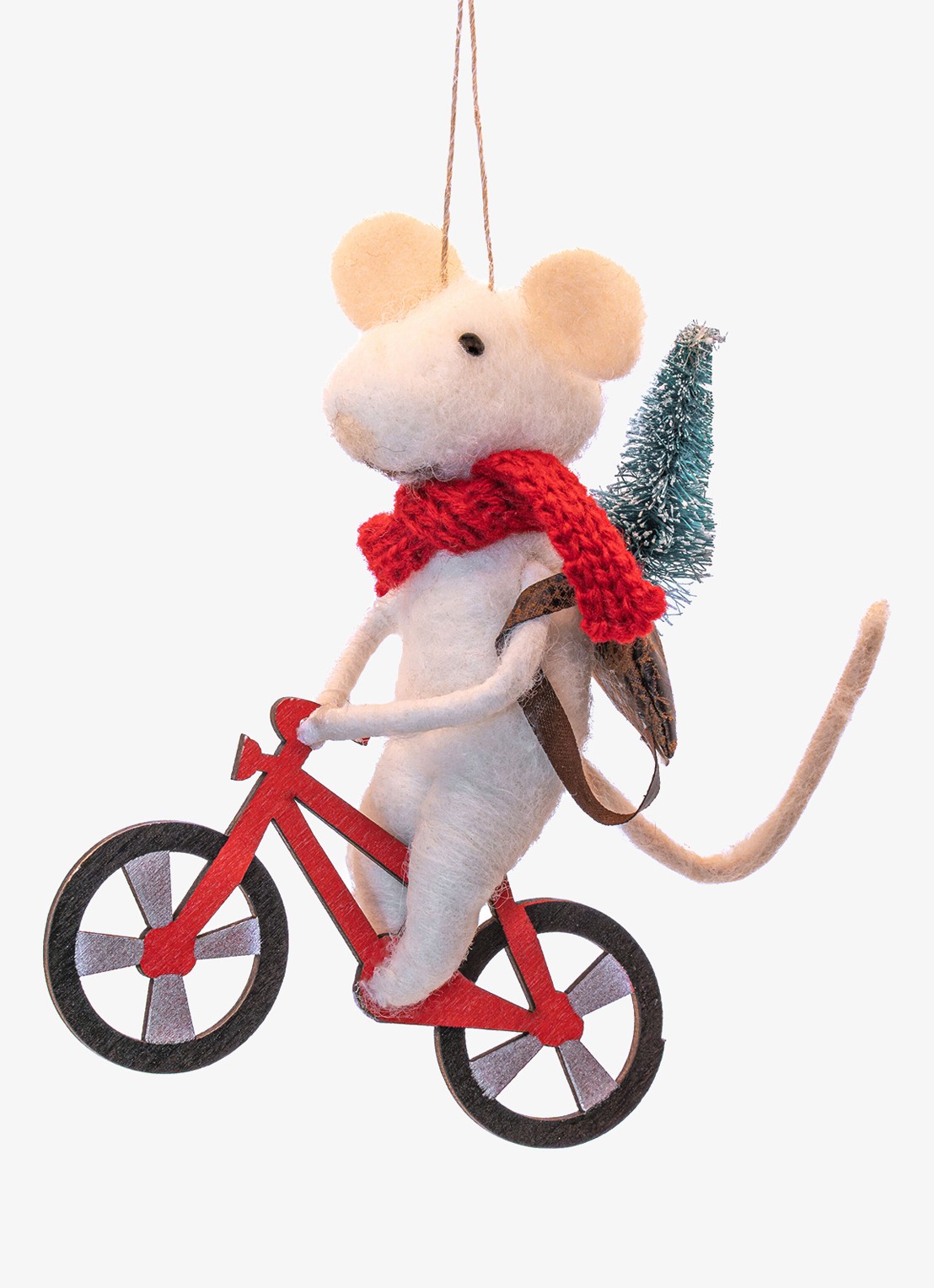 Sass & Belle Fietsende Muis kersthanger 13 cm - voorkant 2 rood