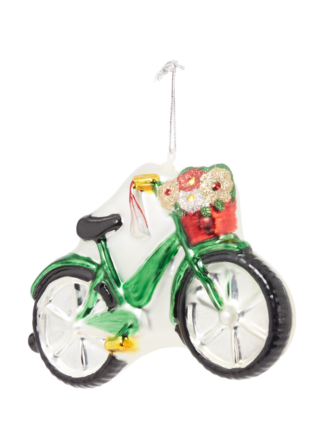 Sass & Belle Flower Basket Bicycle kersthanger 10 cm - voorkant groen