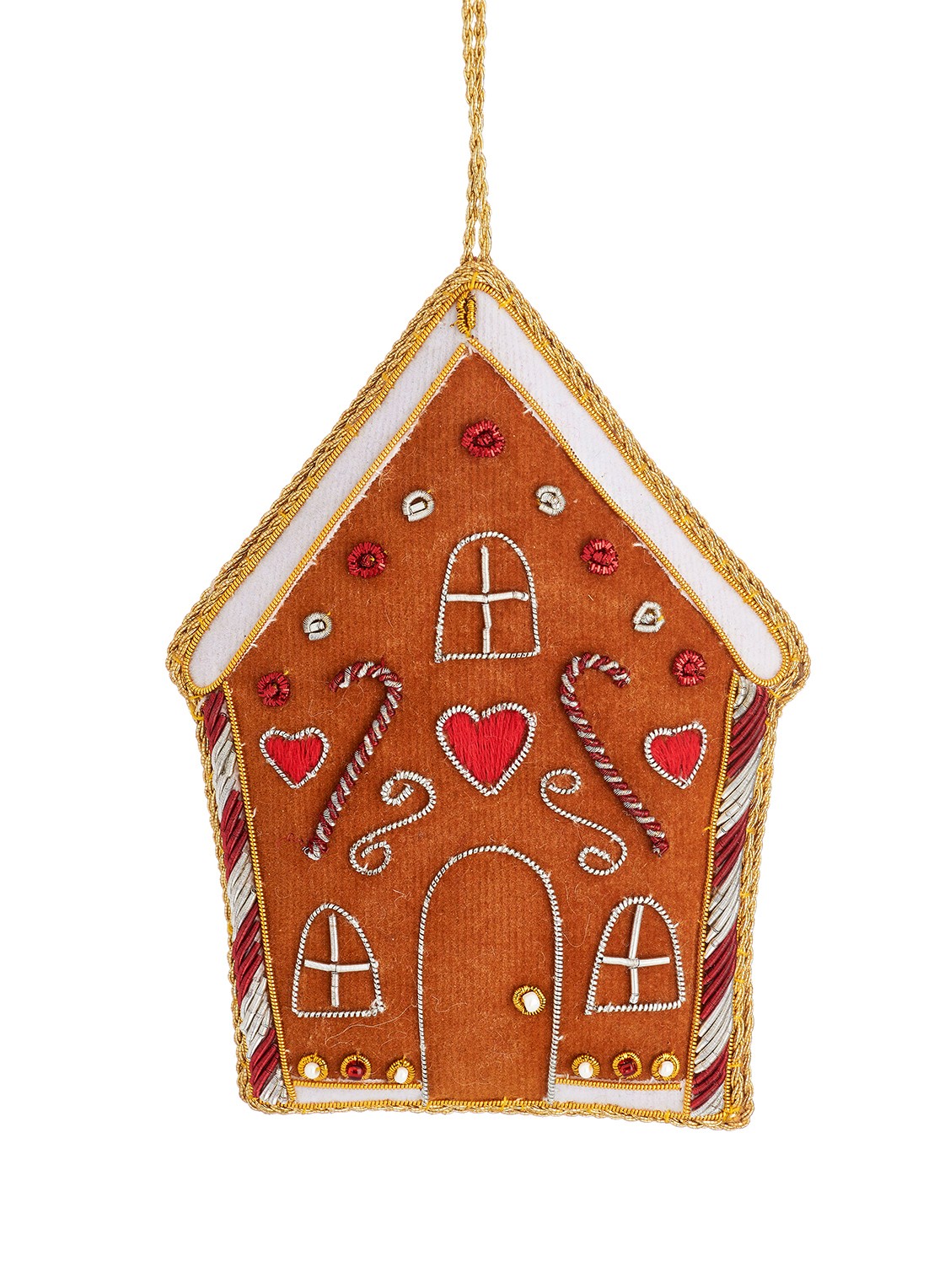 Sass & Belle Gingerbread House kersthanger 11,5 cm - voorkant bruin