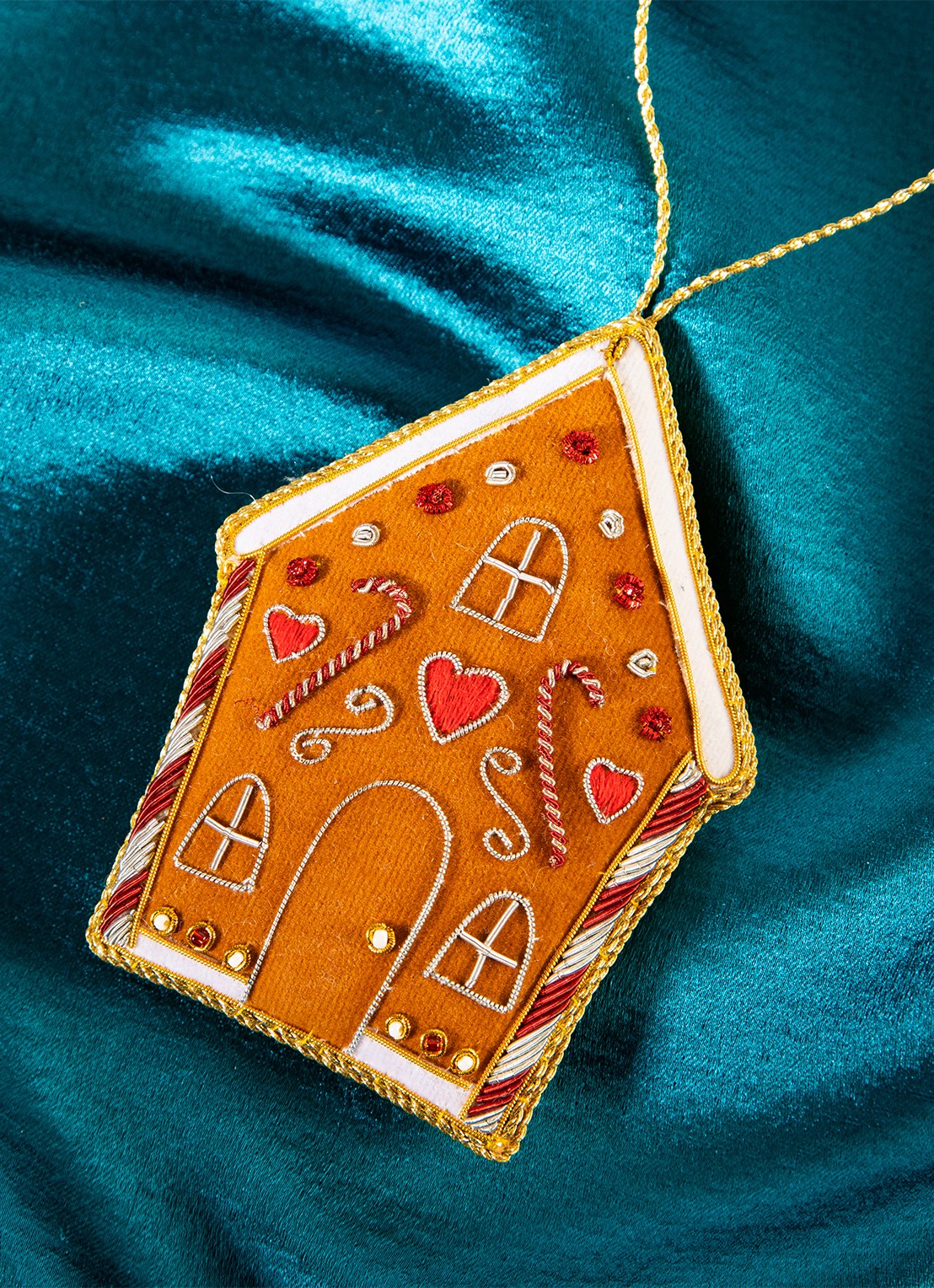 Sass & Belle Gingerbread House kersthanger 11,5 cm - voorkant 2 bruin