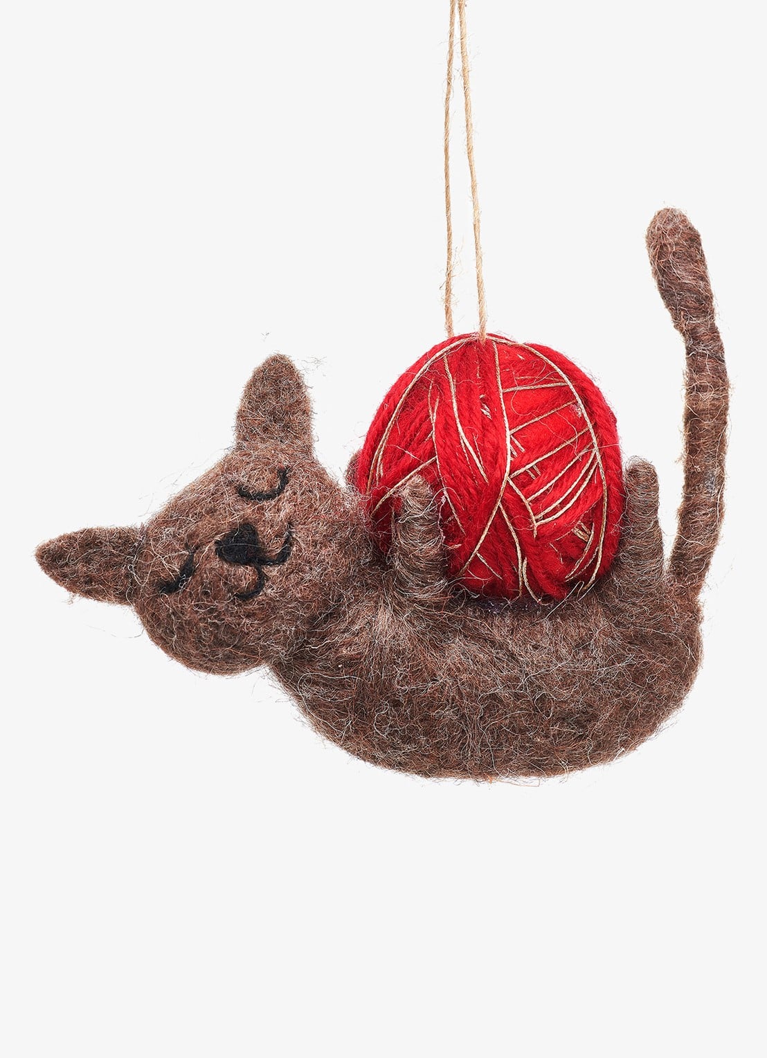 Sass & Belle Kat met Wol kersthanger 8 cm - voorkant multicolor