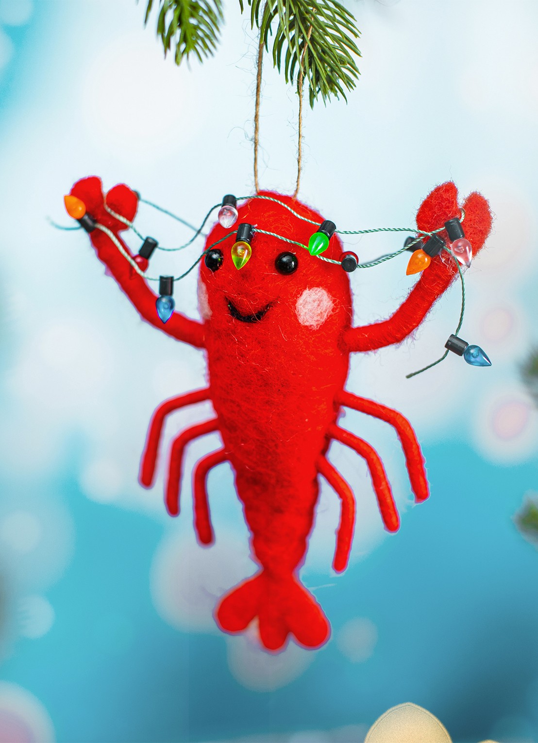 Sass & Belle Kreeft kersthanger 11 cm - voorkant 2 rood