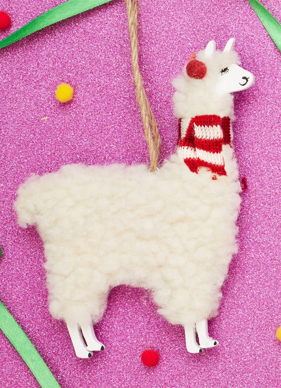 Sass & Belle Llama kersthanger 13 cm - voorkant 2 wit