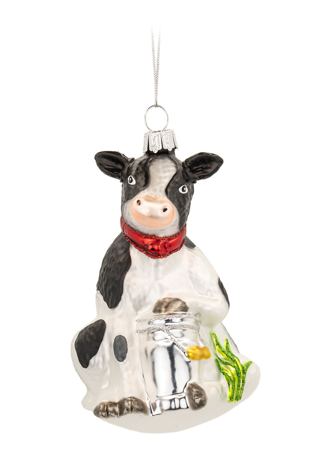 Sass & Belle Melkkoe kersthanger 11 cm - voorkant multicolor