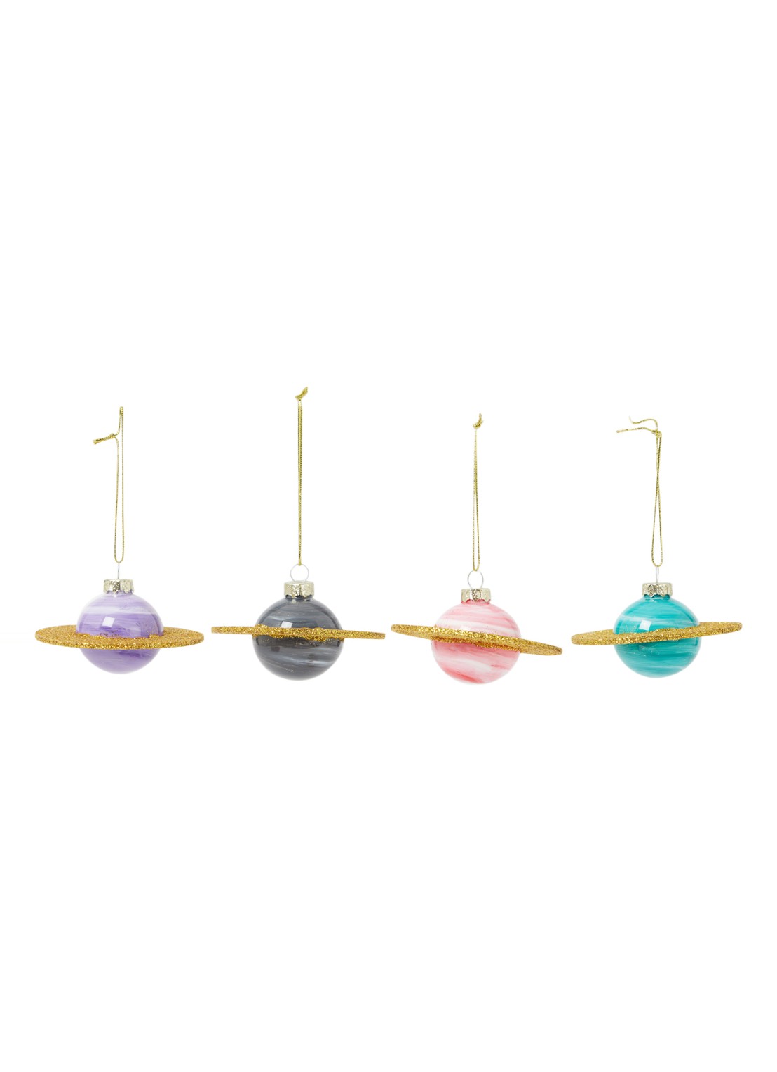 Sass & Belle Mini Planets kersthanger set van 4 - voorkant multicolor