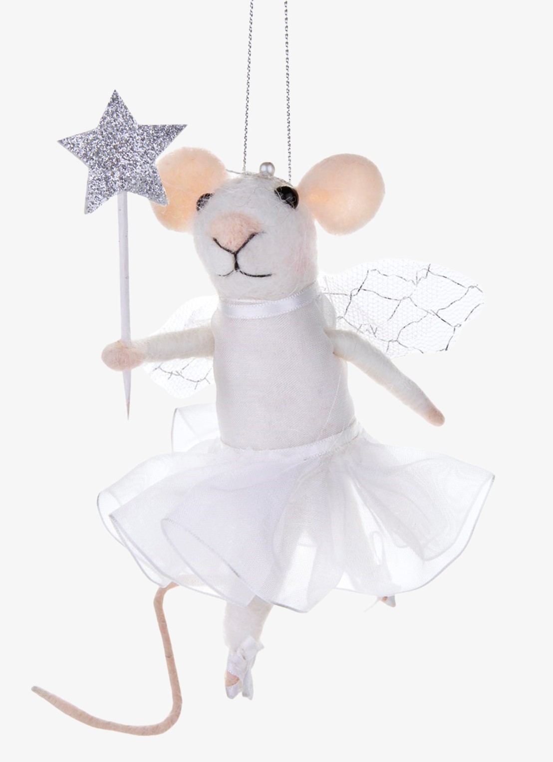 Sass & Belle Muis Fee kersthanger 11,3 cm - voorkant wit