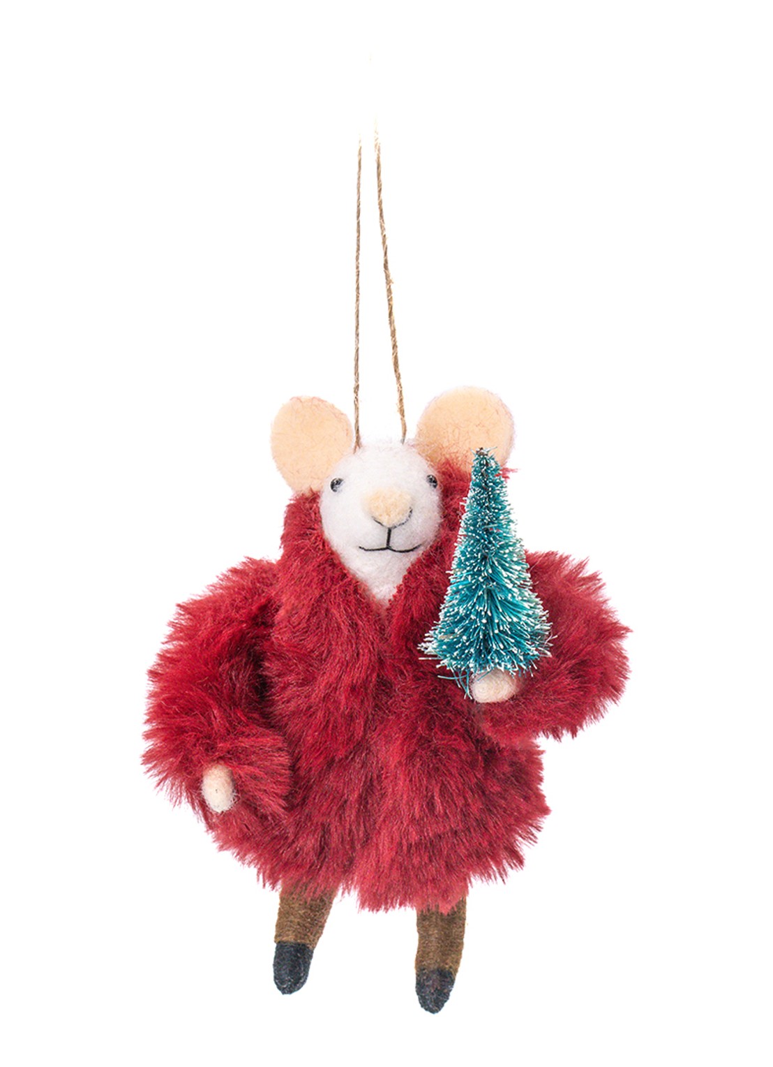 Sass & Belle Muis in Bontjas kersthanger 13 cm - voorkant rood
