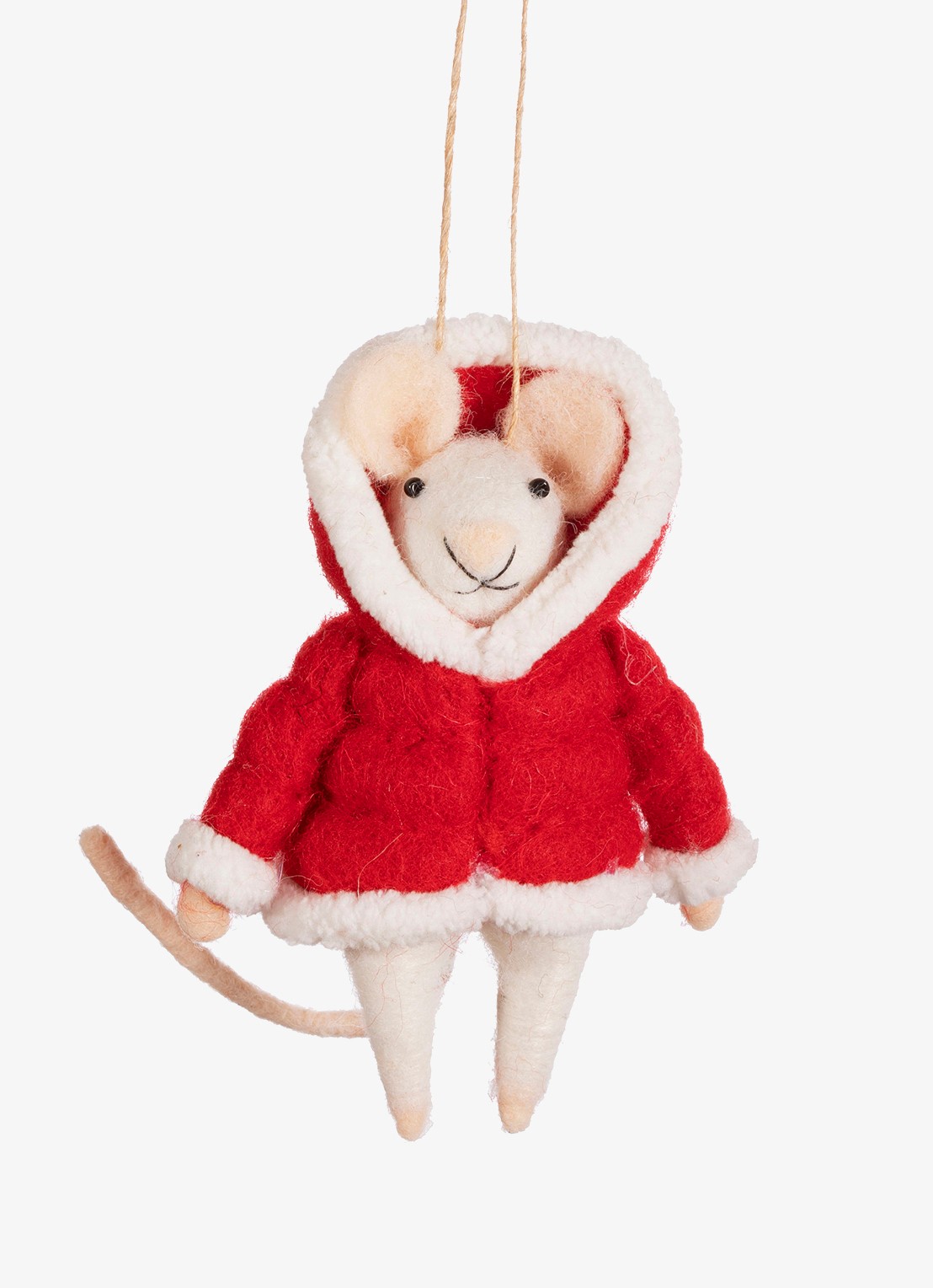Sass & Belle Muis in Puffer Jack kersthanger 12 cm - voorkant rood