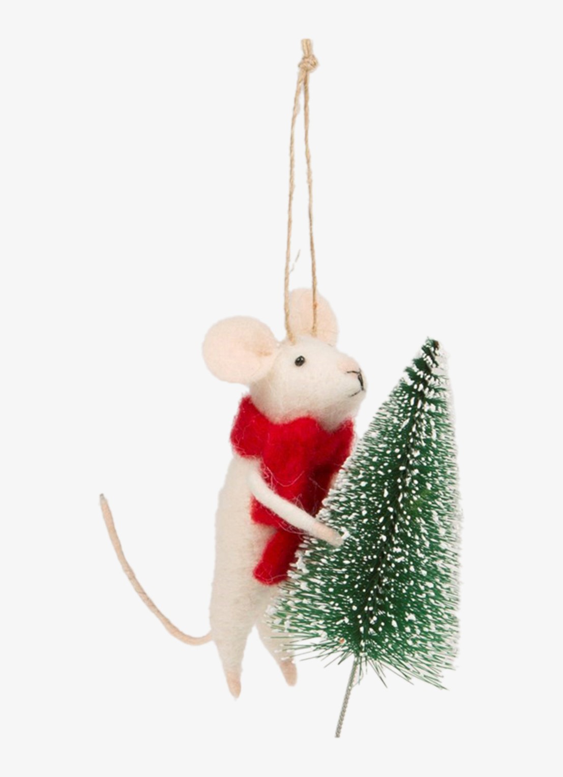 Sass & Belle Muis met Boom kersthanger 11 cm - voorkant gebroken wit