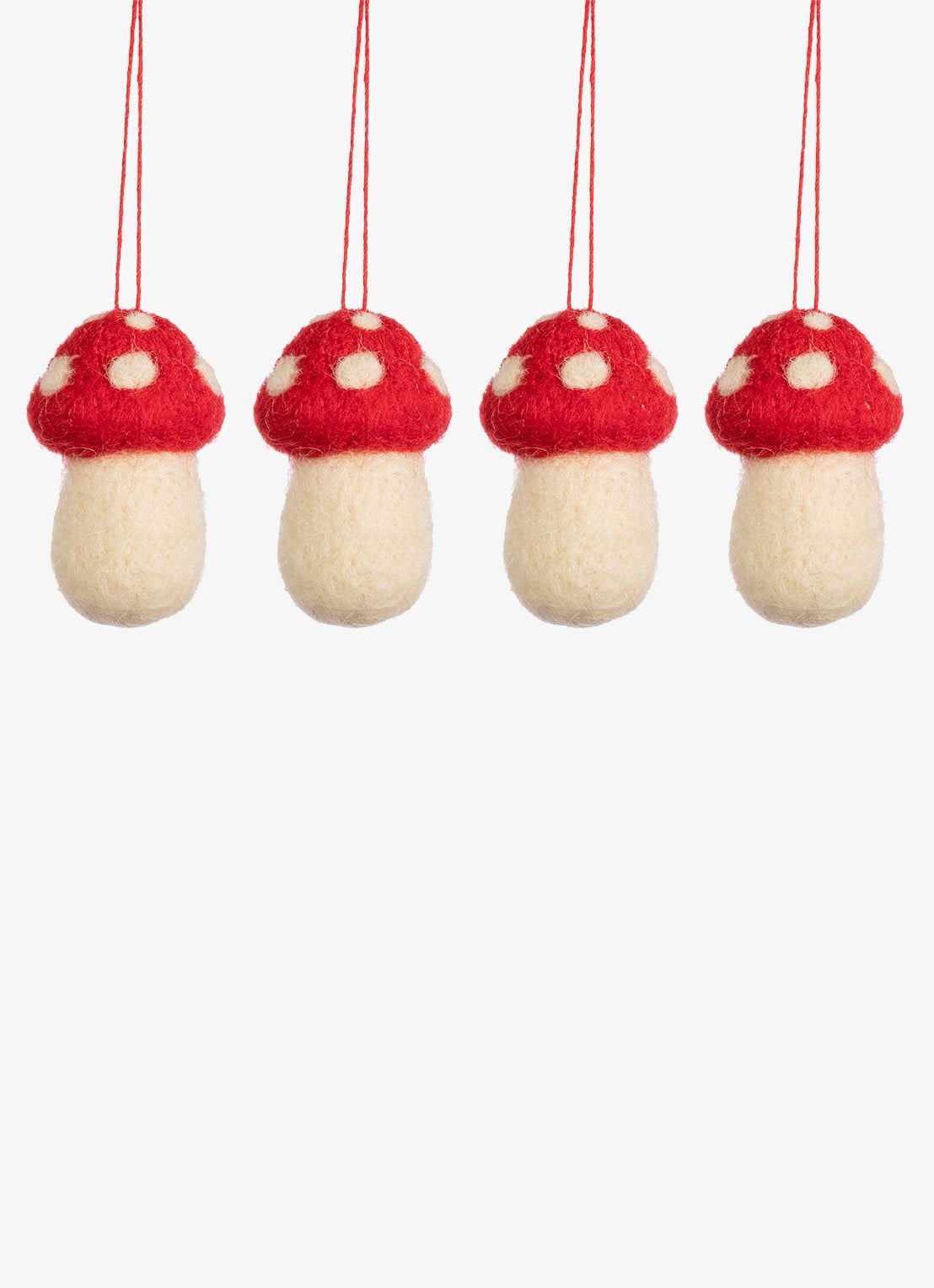 Sass & Belle Paddenstoel kersthanger 5 cm set van 4 - voorkant rood