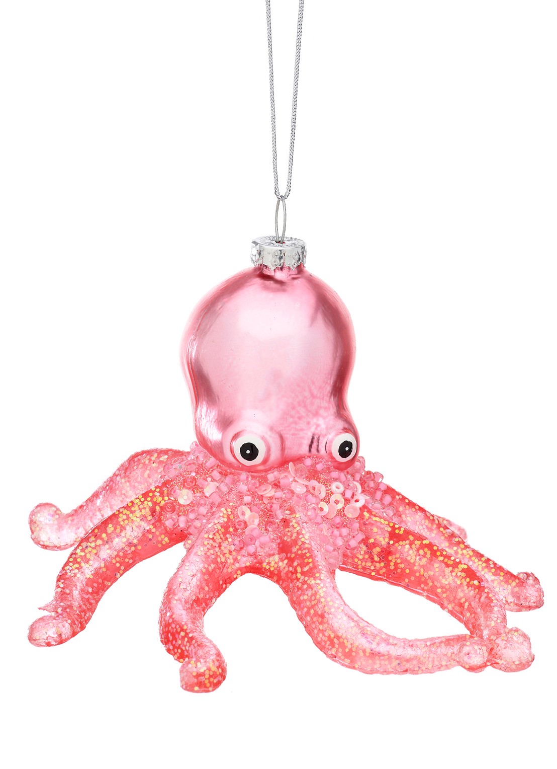 Sass & Belle Pink Glitter Octopus Shaped Bauble 12,5 cm - voorkant 2 roze