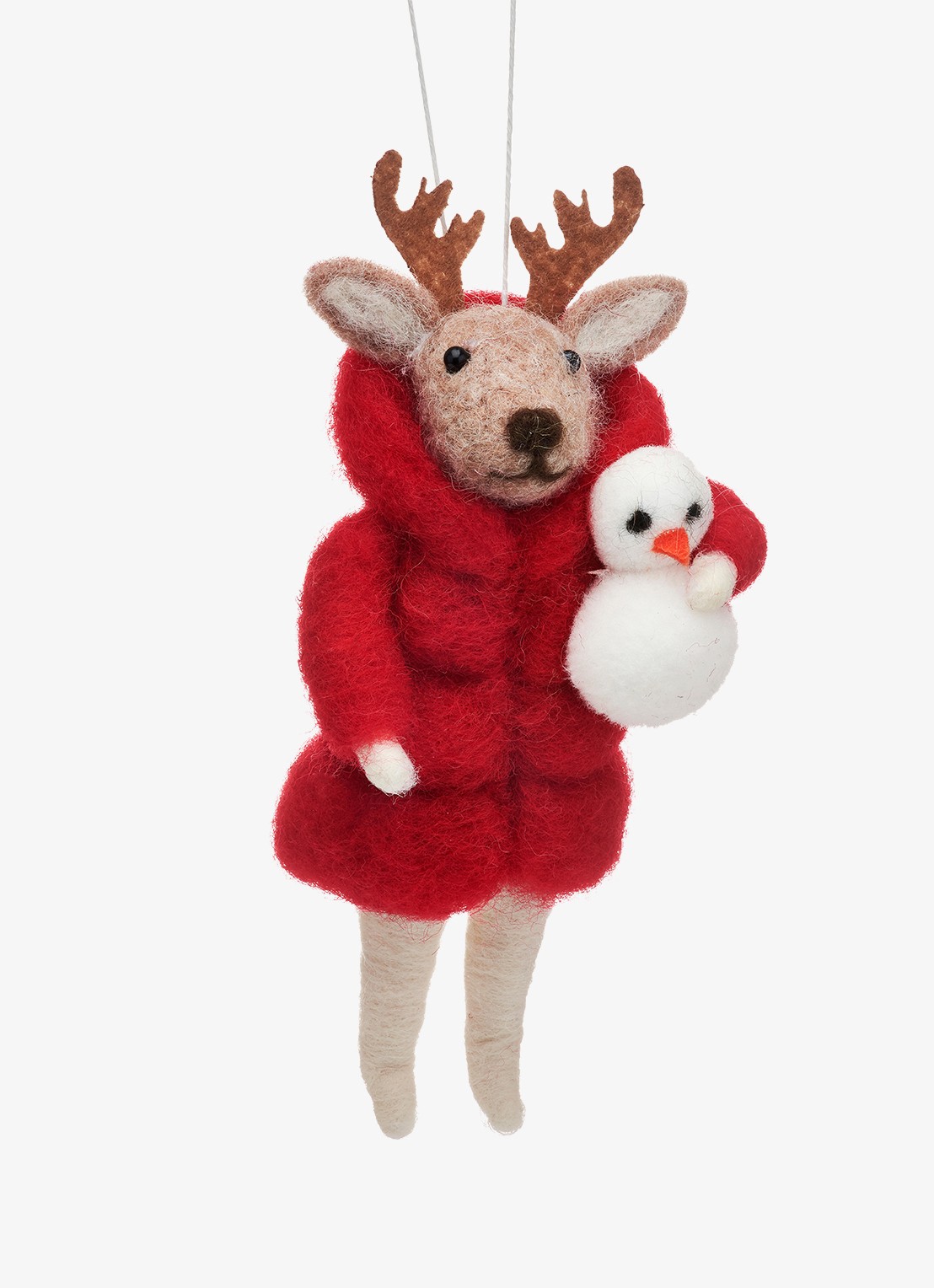Sass & Belle Rendier met Jas kersthanger 14,5 cm - voorkant rood