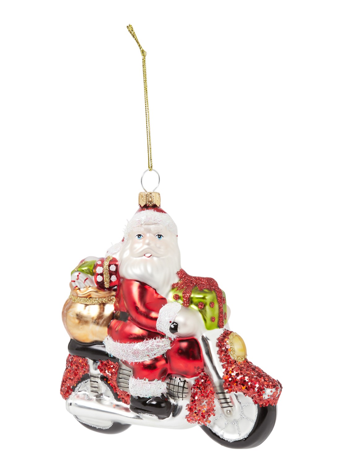 Sass & Belle Santa on a Motorbike kersthanger 12 cm - voorkant 2 rood