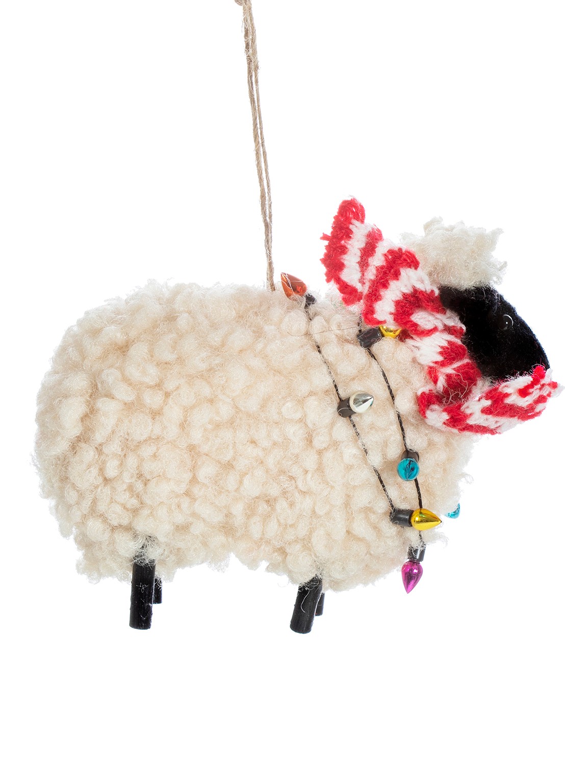 Sass & Belle Schaap met Sjaal kersthanger 12 cm - voorkant gebroken wit