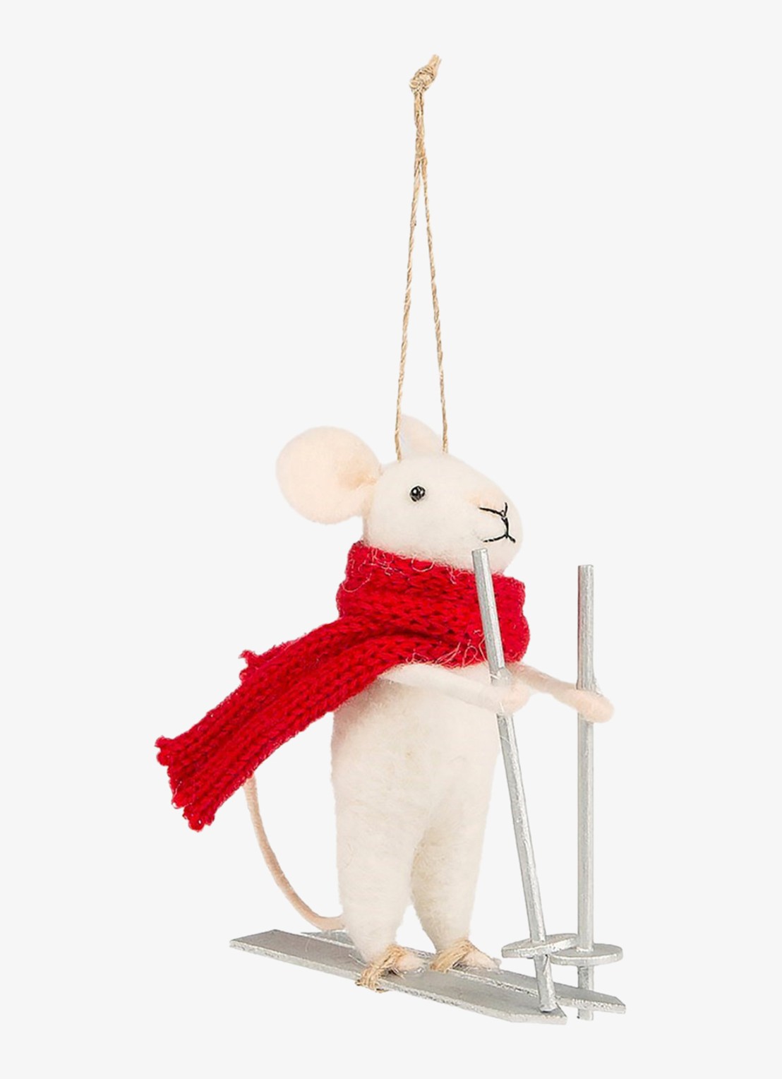 Sass & Belle Skiënde Muis kersthanger 11 cm - voorkant gebroken wit