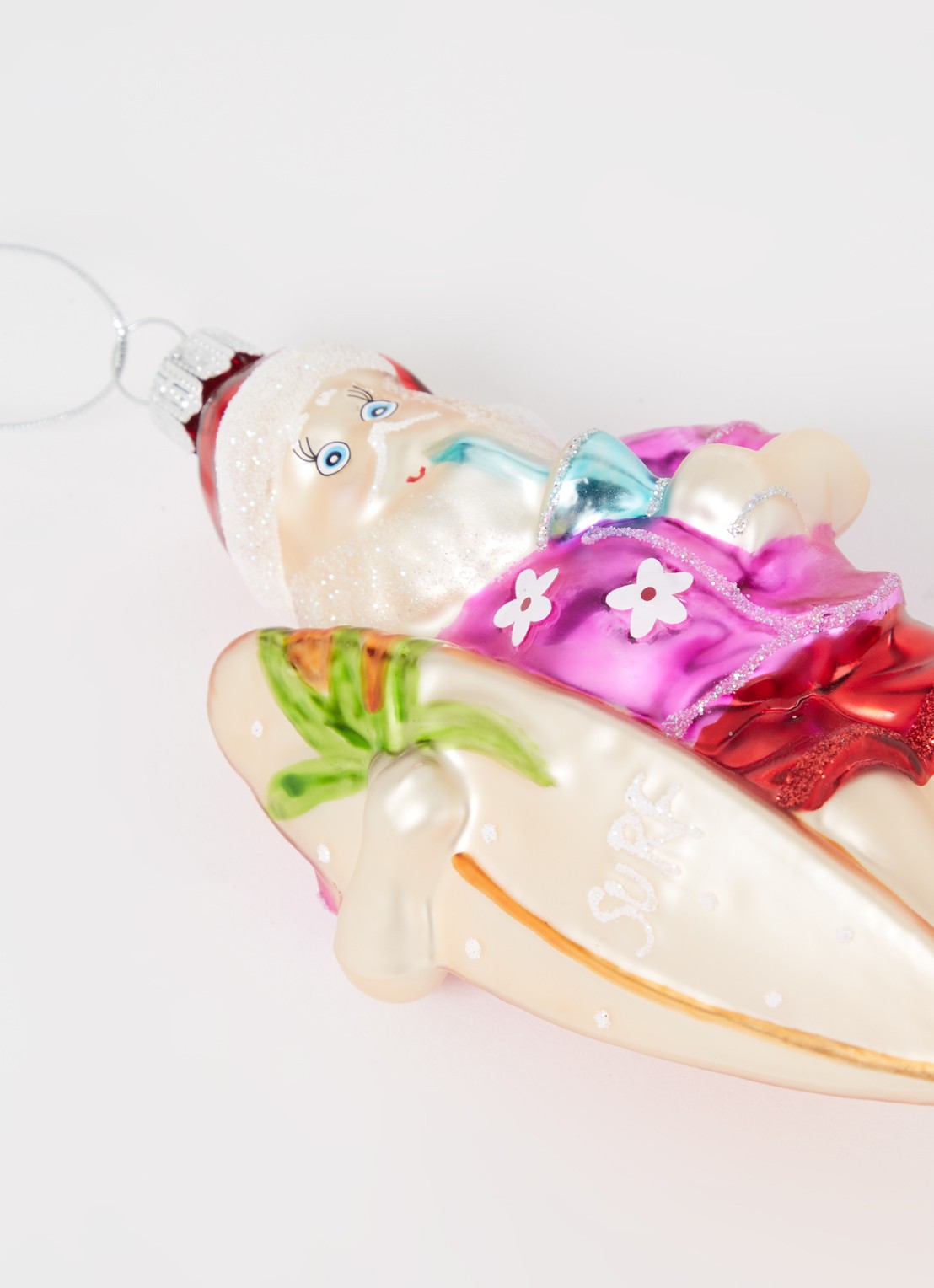 Sass & Belle Surf Santa kersthanger 16 cm - detail 3 roze
